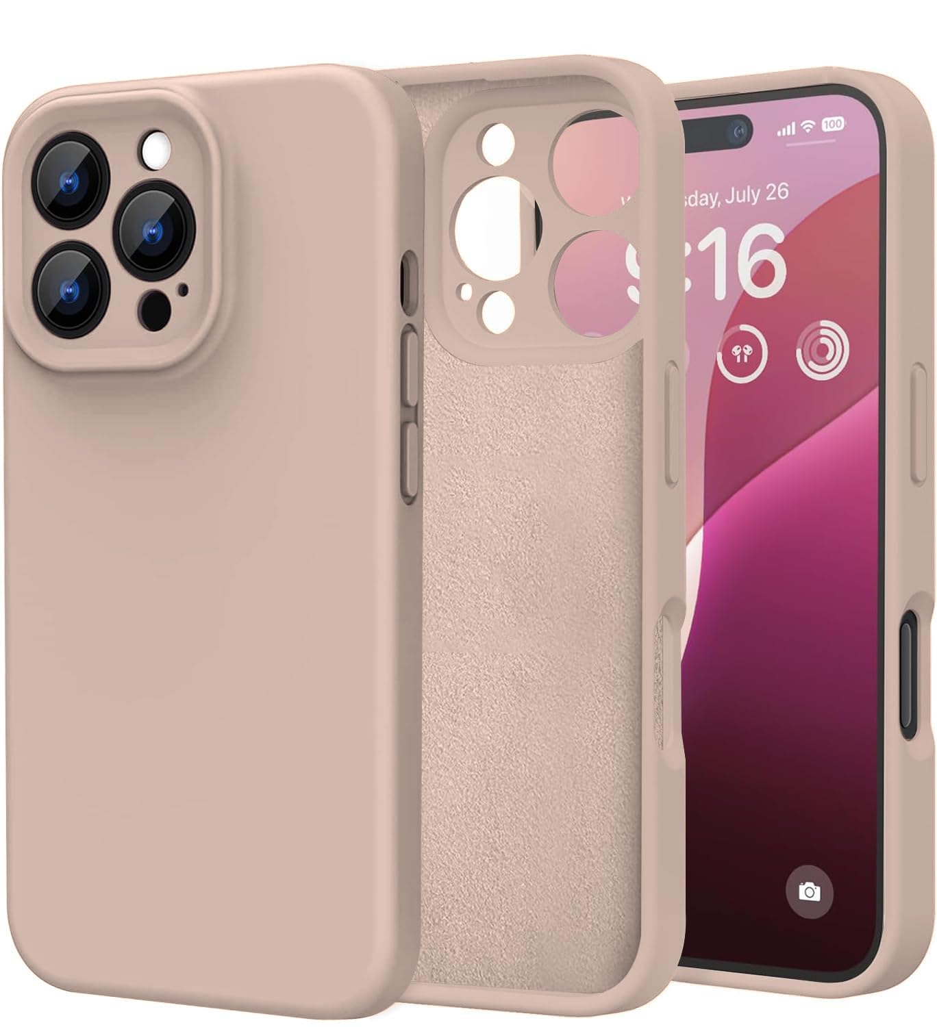 DIZORO Compatible for iPhone 16 Pro Max Case 6.9, Slim Liquid Silicone 3 Layers Full Covered Soft Gel Rubber Phone Case Protective Cover 6.9 Inch (Sand-Titanium)