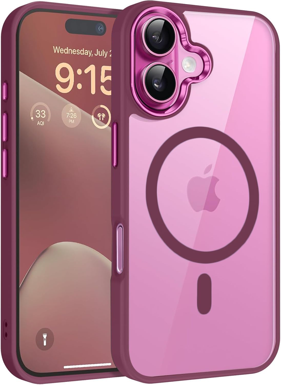 DIZORO Compatible iPhone 16 Case,Compatible with MagSafe, Non Yellow Military-Grade Drop Protection & Hard PC Back Cover Slim Transparent Anti-Scratch Shockproof Phone Case – Wine Red