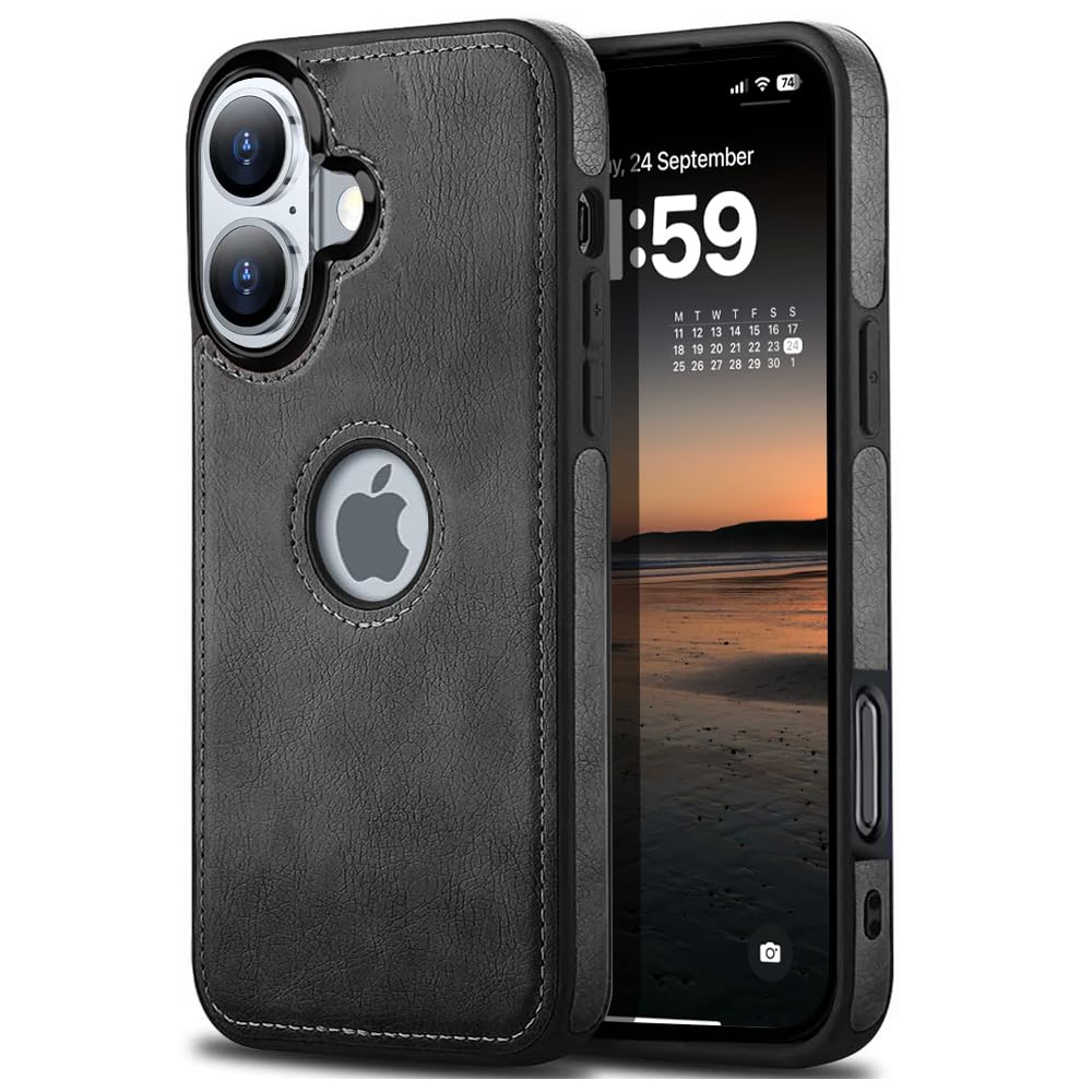 KARWAN®️ Genuine Leather Finish iPhone 16 Back Cover Case |Shockproof Design |Raised Edges for Camera & Screen Protection |Super Soft – Touch |Leather Case for iPhone 16 (Black) KARWAN®️ Genuine Leather Finish iPhone 16 Back Cover Case |Shockproof Design |Raised Edges for Camera & Screen Protection |Super Soft – Touch |Leather Case for iPhone 16 (Black)