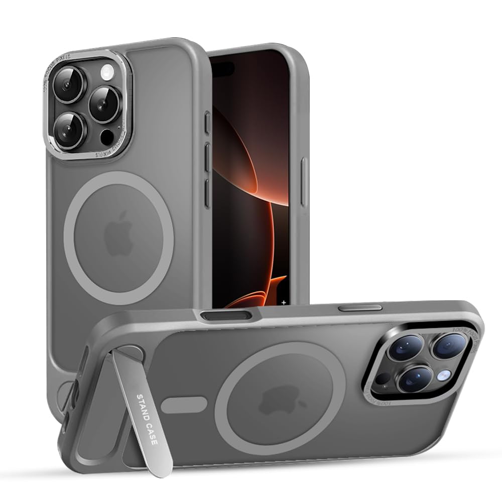 KARWAN®️Matte Back Cover Case Compatible with Stand Magnetic Designed for iPhone 16 Pro Max | Ultra Hybrid Camera Bump Protection (Grey)