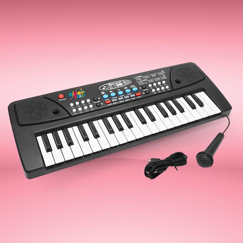 KID KRAZE 37 Keys Kids Piano with Mic Portable Electronic Keyboard Toy Beginners Educational Songs Recording Musical Toys Age 3 to 5 Years Pn02, Black KID KRAZE 37 Keys Kids Piano with Mic Portable Electronic Keyboard Toy Beginners Educational Songs Recording Musical Toys Age 3 to 5 Years Pn02, Black