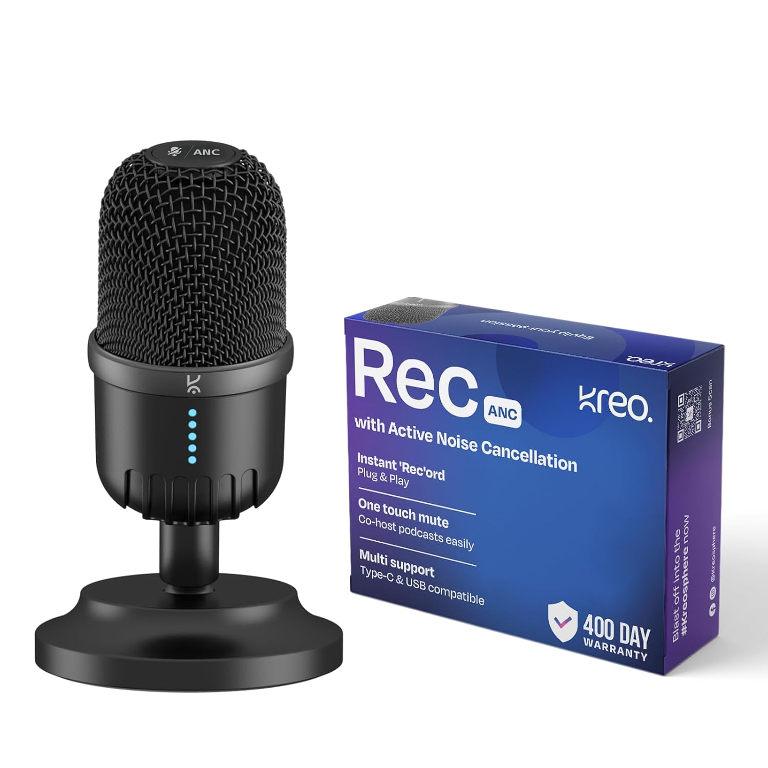 Kreo Rec Condenser Microphone |Condenser Mic for Podcast | Type-C & USB Mic for Professional Audio & Youtubers Video Recording with Crystal Clear Sound | 360° Rotation | Plug n Play (Rec Condenser) Kreo Rec Condenser Microphone |Condenser Mic for Podcast | Type-C & USB Mic for Professional Audio & Youtubers Video Recording with Crystal Clear Sound | 360° Rotation | Plug n Play (Rec Condenser)
