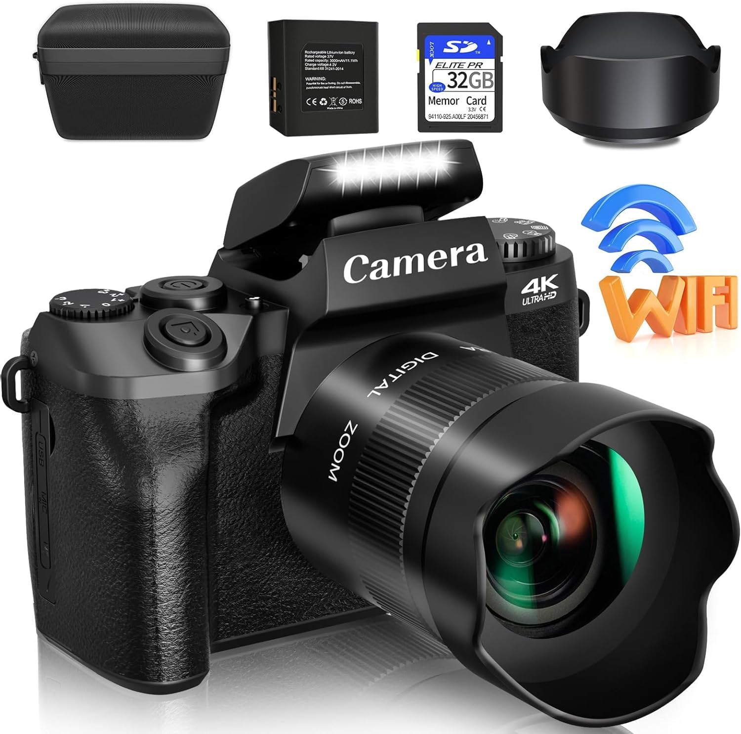 LEQTRONIQ Digital Camera, 4k Cameras for Photography & Video, 64MP WiFi Touch Screen Vlogging Camera for YouTube with Flash, 32GB SD Card, Lens Hood, 3000mAH Battery, Front and Rear Cameras – Black LEQTRONIQ Digital Camera, 4k Cameras for Photography & Video, 64MP WiFi Touch Screen Vlogging Camera for YouTube with Flash, 32GB SD Card, Lens Hood, 3000mAH Battery, Front and Rear Cameras – Black