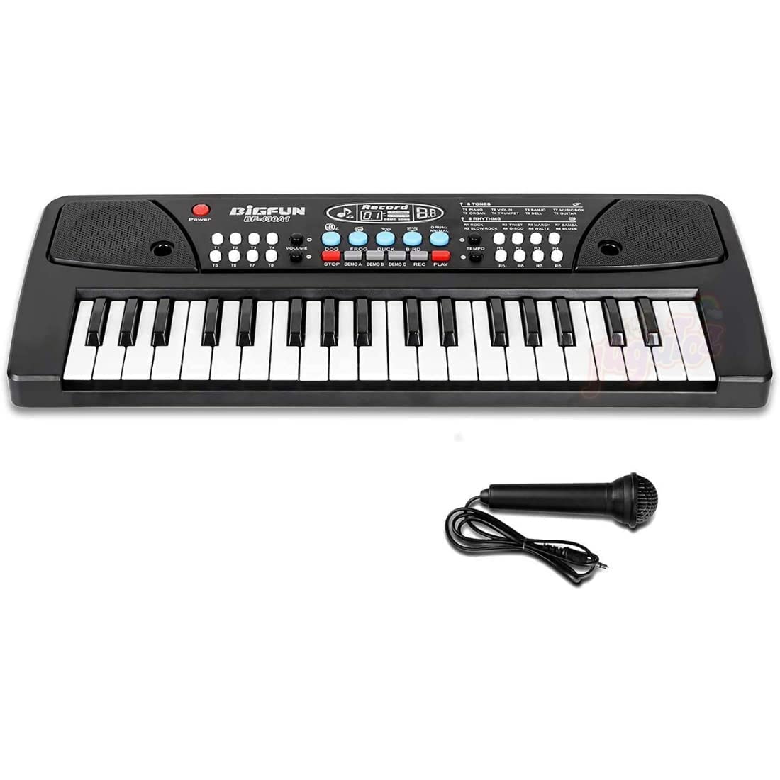 Navniva Kids Piano with Mic (1 Year Warranty) 37 Keys 8 Rhythms 8 Tones 6 Demos Portable Electronic Keyboard Toy Beginners Educational Songs Recording