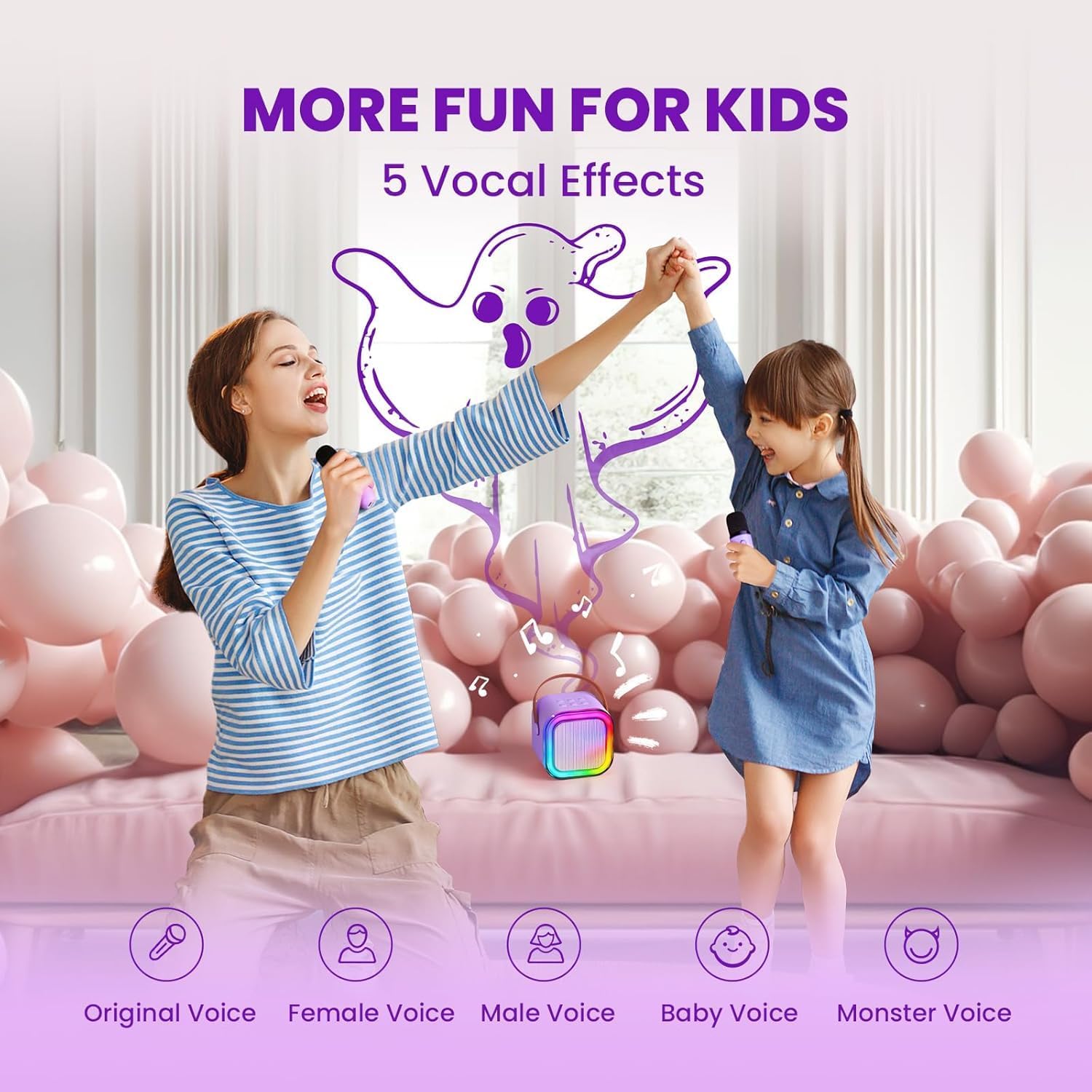 ROMILAS 2025 New Karaoke Machine for Kids with 2 Two Wireless Mics 4-12 Years Toys Gifts for Girls Boys Ages 4, 5, 6, 7, 8, 9, 10, 12 +Year Birthday Double Mic (Multicolor)