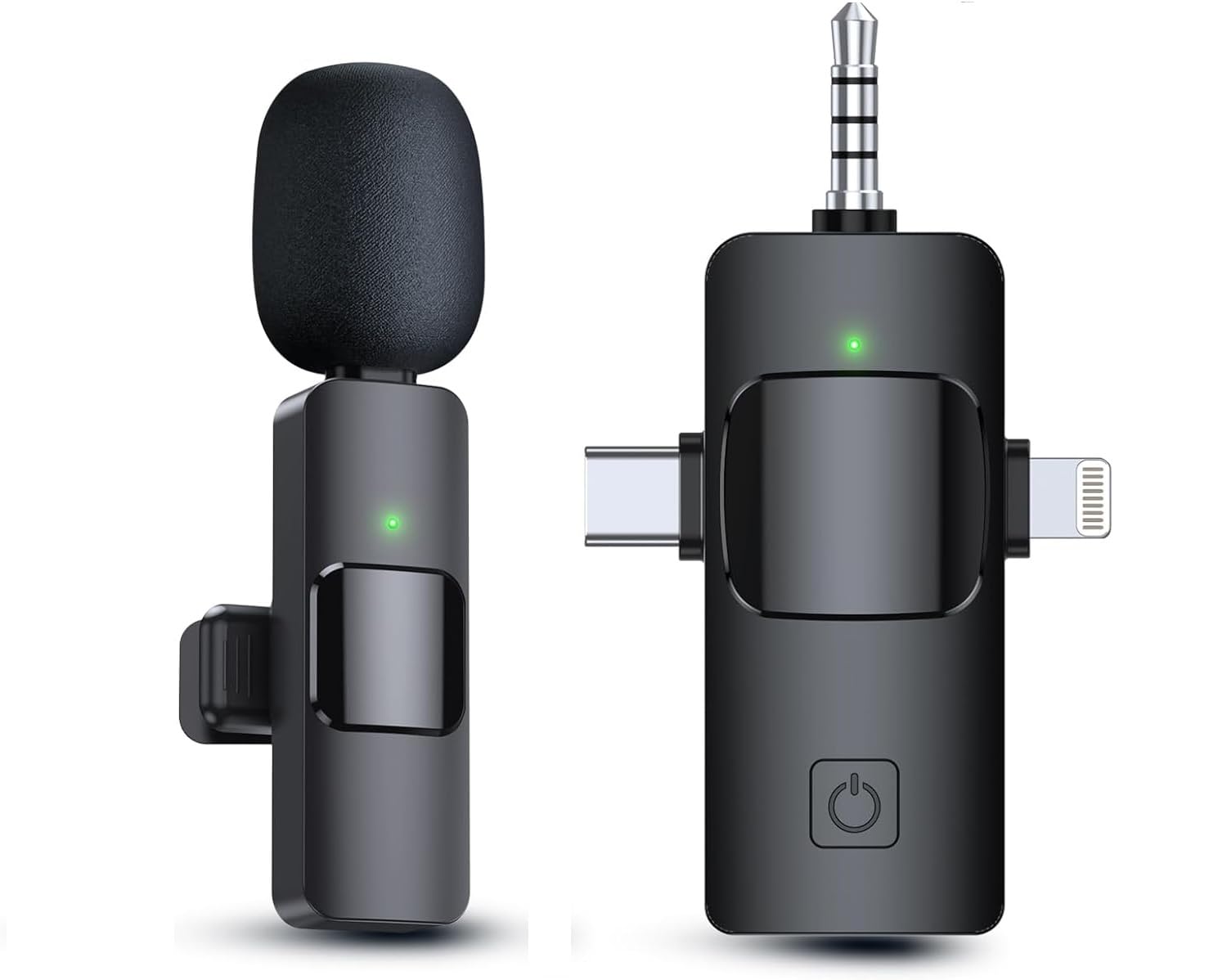 Skypearll 2 Pack Professional Wireless Lavalier Microphone for Android, iPhone iPad with Adapter Included – Noise Reduction Plug-Play Clip-on Lapel Mic for YouTube, Facebook Live Streaming