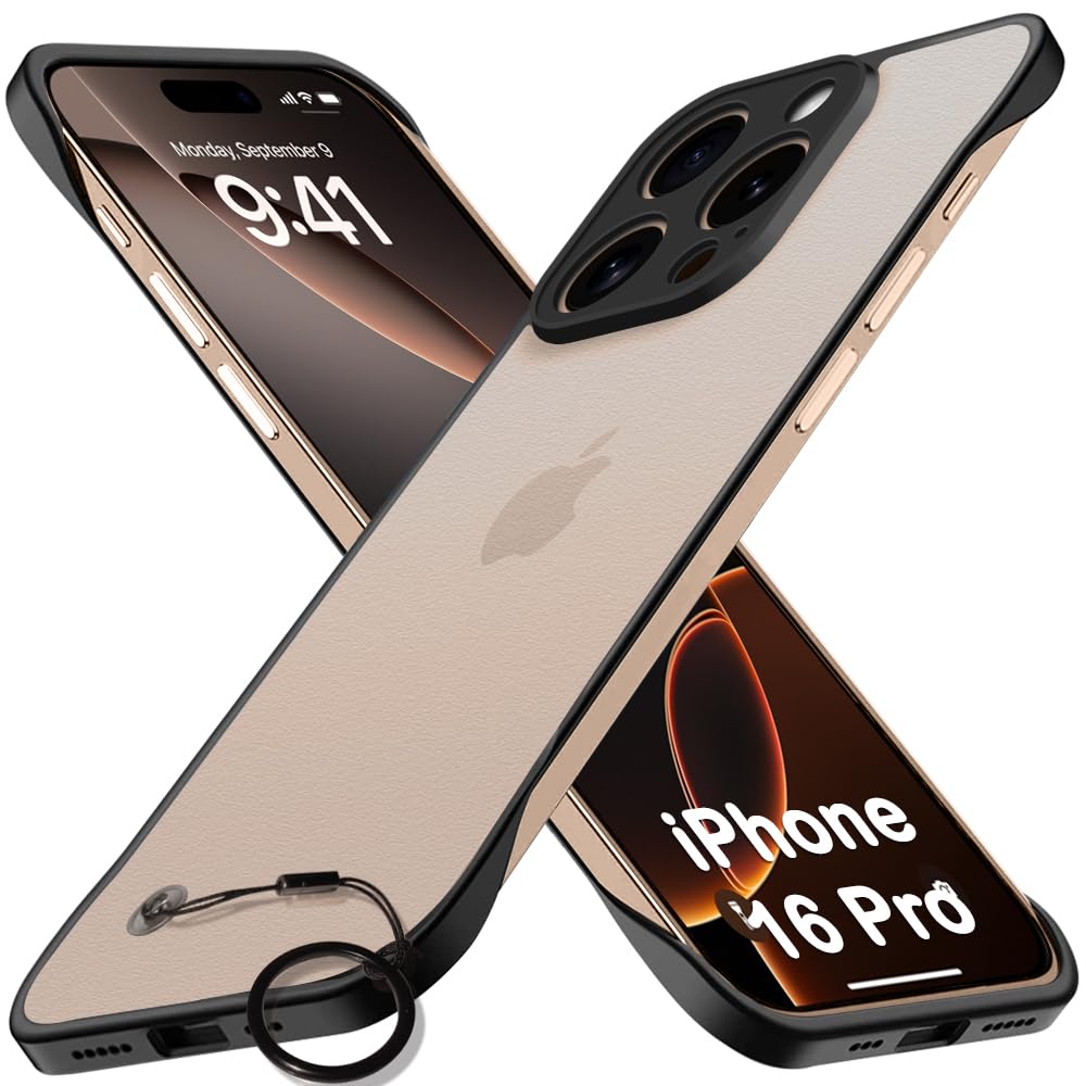 TheGiftKart Hybrid Ultimate Slim Back Case Cover for iPhone 16 Pro | Camera & Screen Protection | Frosted Matte Translucent Hard Back Case Cover for iPhone 16 Pro (PC & TPU, Black Bumper)