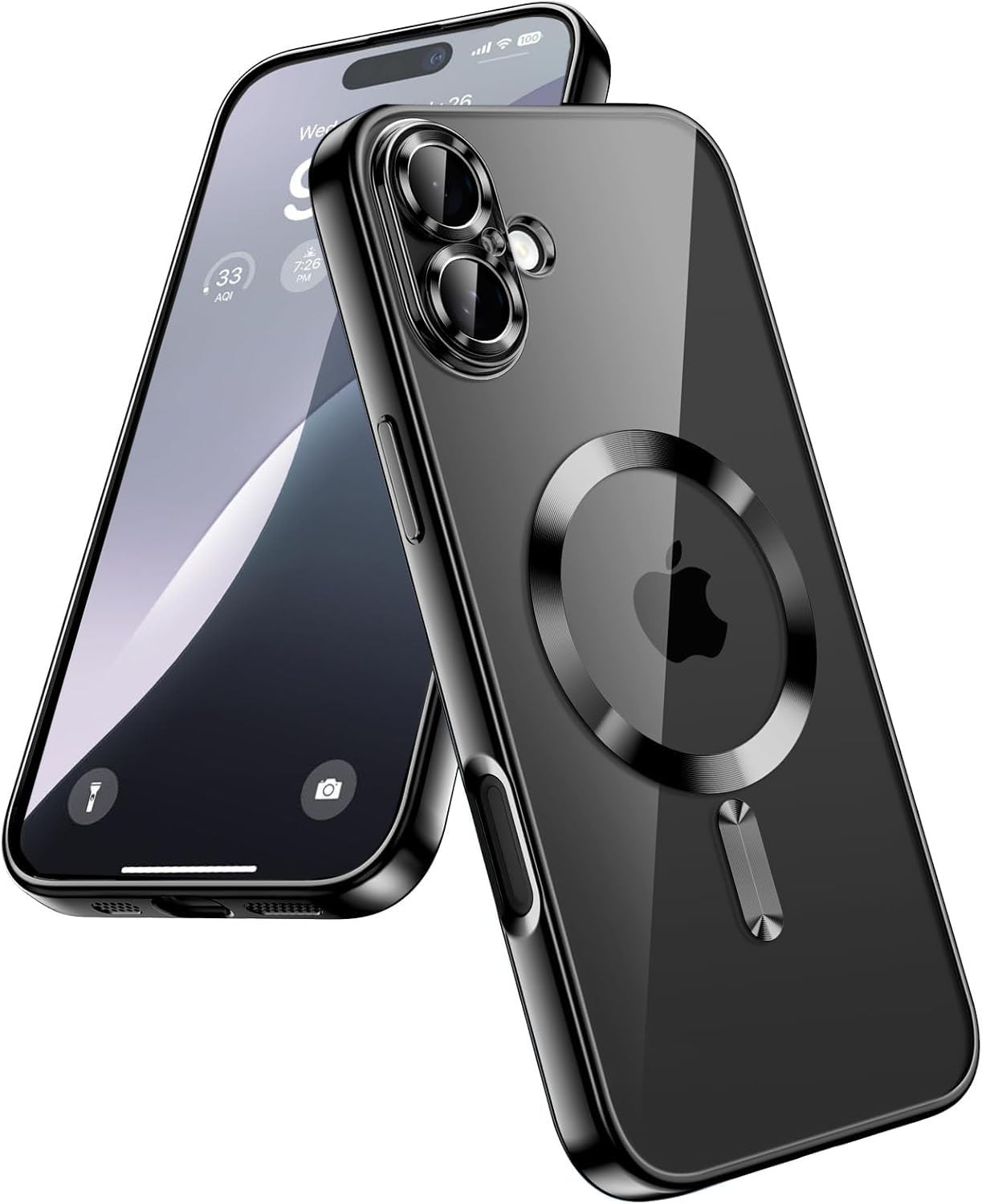 VONZEE Thermoplastic Polyurethane Electroplating Transparent Clear Logo Cover for iPhone 16 Case,Compatible with Magsafe TPU Bumper Cover for Men & Women(Black)