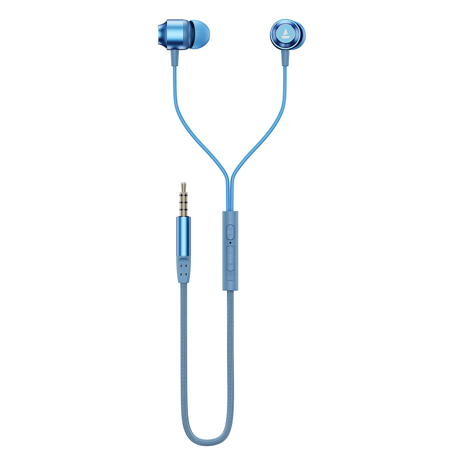 boAt BassHeads 162 V2 Wired Earphones with 10mm Drivers, Metallic Earbuds, Integrated Controls, in-Line Microphone, Ergonomic Fit, Braided Cable & 3.5mm Jack(Calm Blue)