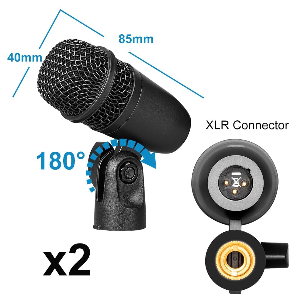 kh Drum Mic with Kick bass mic, Tom/Snare mic and Cymbals Microphone use for Performing and Recording Drummers High Sensitivity Kick Drum Microphone (Drum_02_XLR)