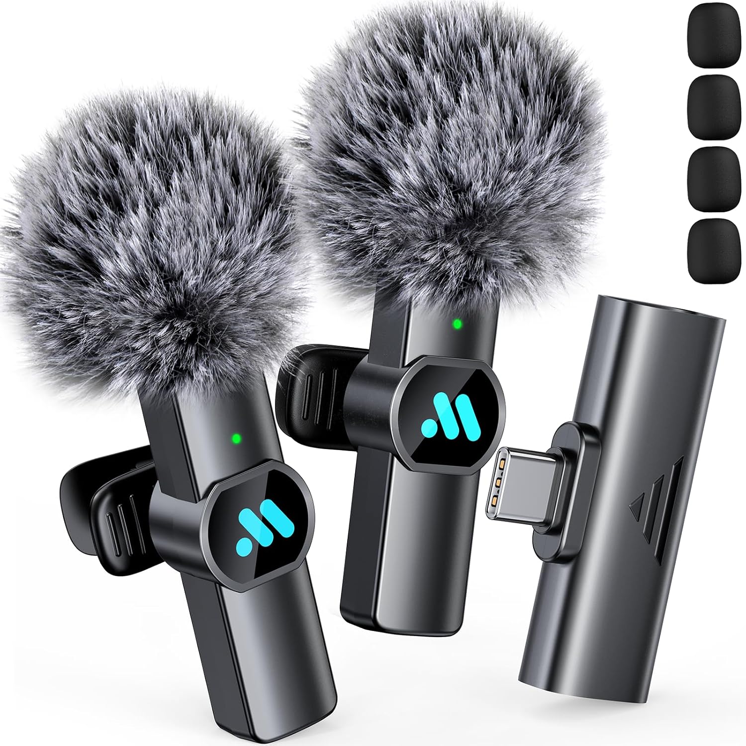 2pcs Lavalier Wireless Microphone for iPhone 15/Android,Wireless Microphone for Video Recording, Game Live Streaming, Interviews, YouTube, TikTok, Vlog