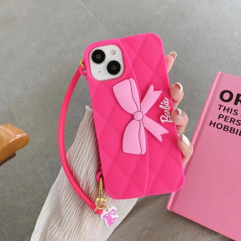 COVERLY Luxury Sling Bag Barbie Bow Phone Case Cover for iPhone 15 Pro Handbag Purse Doll Case with Strap,Wallet Phone Chain Cover | Fashion iPhone 15 Pro Case | Stylish iPhone 15 Pro Case for Girls