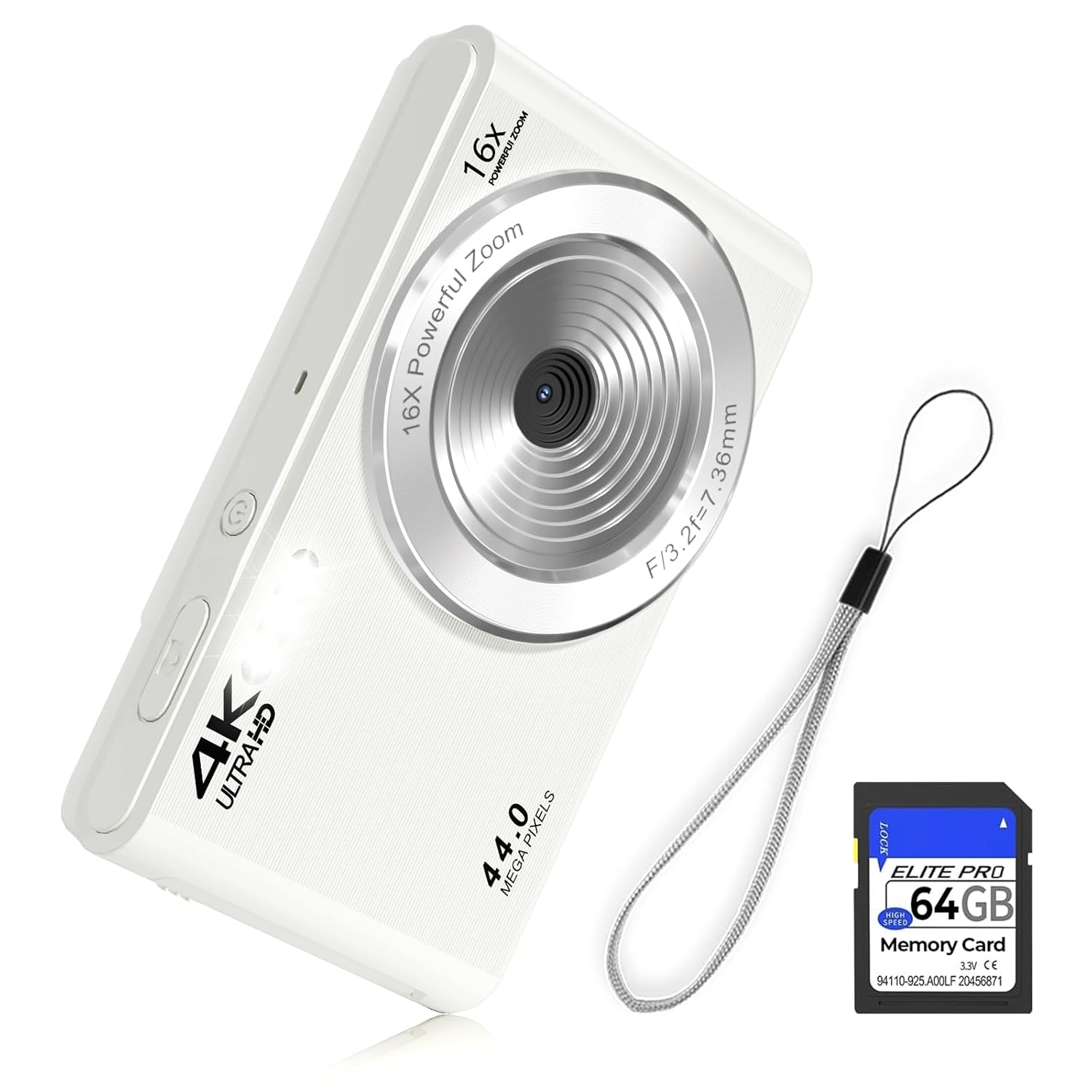 Digital Camera FHD 4K 44MP with 64GB SD Card 16X Digital Zoom 2024 Point and Shoot Digital Cameras 1080P Cheap Simple Compact Portable Small Vintage Camera Gifts for Teens Boys Girls (Purewhite) Digital Camera FHD 4K 44MP with 64GB SD Card 16X Digital Zoom 2024 Point and Shoot Digital Cameras 1080P Cheap Simple Compact Portable Small Vintage Camera Gifts for Teens Boys Girls (Purewhite)