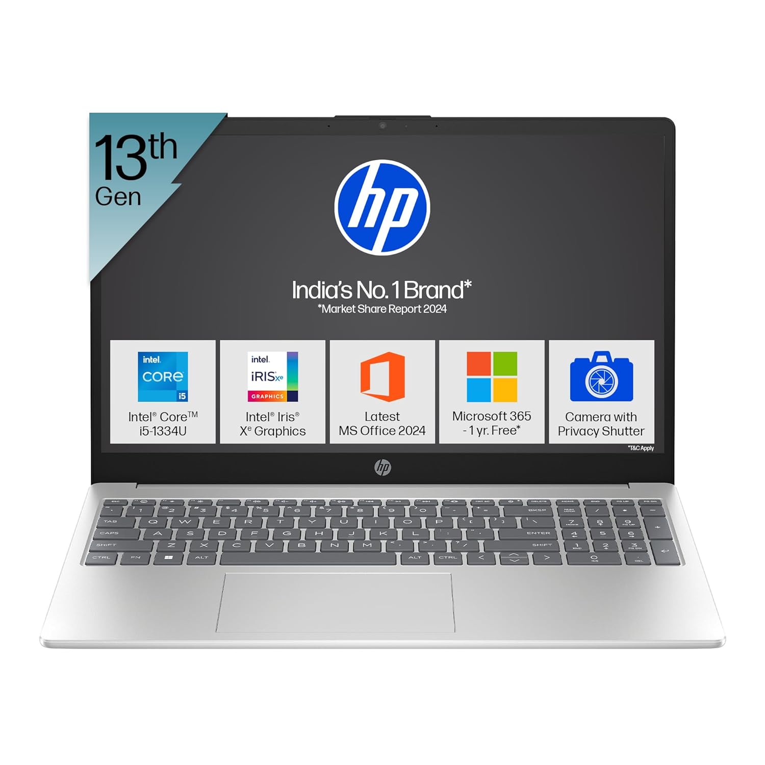 HP 15, 13th Gen Intel Core i5-1334U (16GB DDR4, 512GB SSD) Microsoft365* Office2024, Win11, 15.6inch(39.6cm) FHD Laptop, Intel Iris Xe, FHD Camera w/Privacy Shutter, Backlit, Silver, 1.59kg, fd0467tu HP 15, 13th Gen Intel Core i5-1334U (16GB DDR4, 512GB SSD) Microsoft365* Office2024, Win11, 15.6inch(39.6cm) FHD Laptop, Intel Iris Xe, FHD Camera w/Privacy Shutter, Backlit, Silver, 1.59kg, fd0467tu
