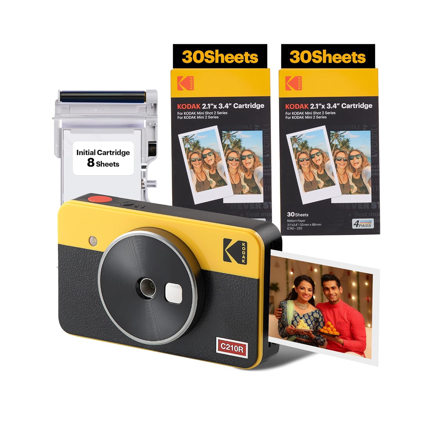 KODAK Mini Shot 2 Retro 4PASS 2-in-1 Instant Camera and Photo Printer (2.1×3.4 inches) + 68 Sheets Bundle, Yellow KODAK Mini Shot 2 Retro 4PASS 2-in-1 Instant Camera and Photo Printer (2.1×3.4 inches) + 68 Sheets Bundle, Yellow