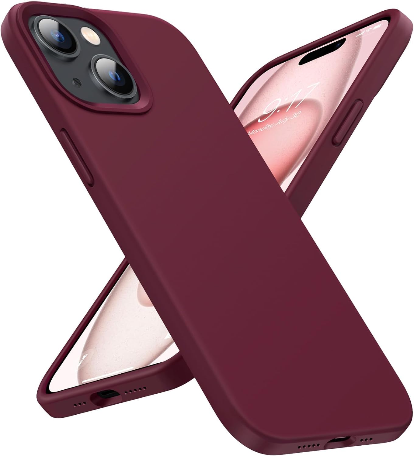 MIDOS Back Cover Compatible with iPhone 15 Case Liquid Silicone Full Protection Shock Proof Back Cover for iPhone 15 (Wine Red)