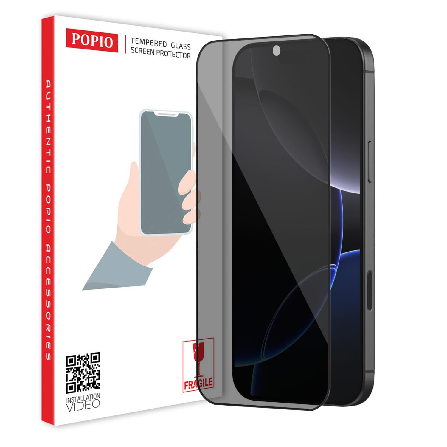 POPIO Privacy Tempered Glass Compatible for iPhone 16 Pro Max (Black) Edge to Edge Coverage with Easy Installation kit