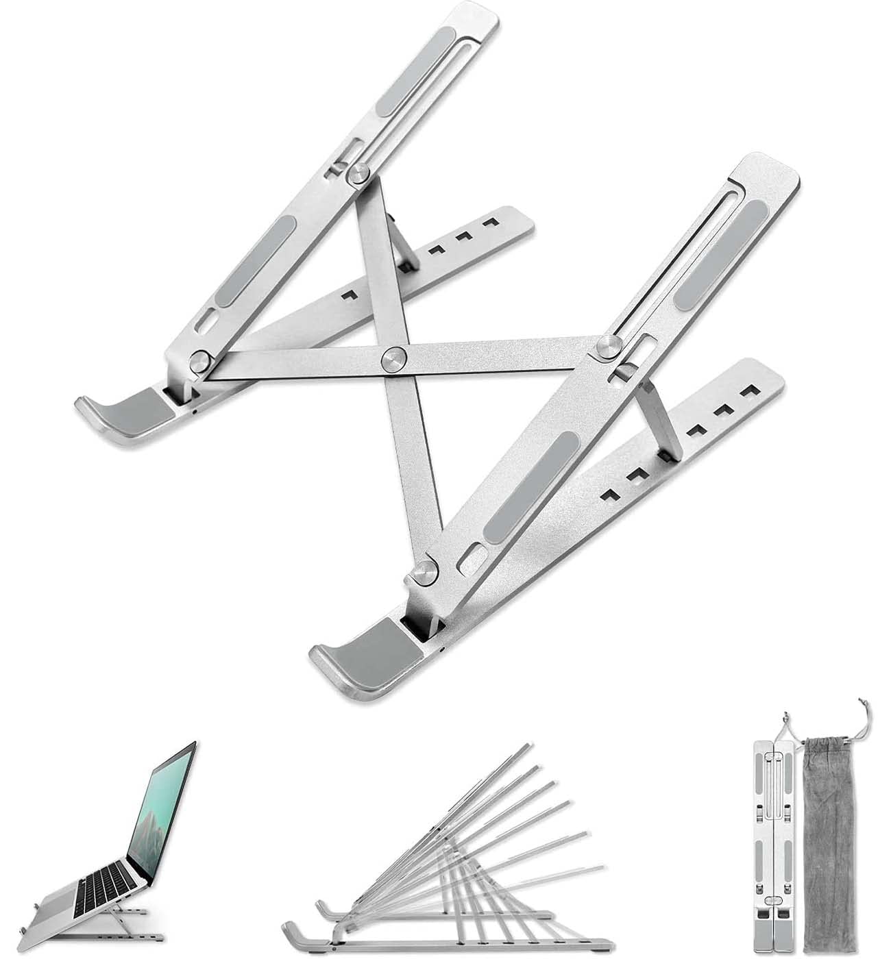 Sounce Laptop Stand, Fold-Up, Adjustable, Ventilated, Portable Laptop Holder for Desk, Aluminum Foldable Laptop Ergonomic Compatibility with up to 15.6-inch Laptop, All Mac, Tab, and Mobile (Silver) Sounce Laptop Stand, Fold-Up, Adjustable, Ventilated, Portable Laptop Holder for Desk, Aluminum Foldable Laptop Ergonomic Compatibility with up to 15.6-inch Laptop, All Mac, Tab, and Mobile (Silver)