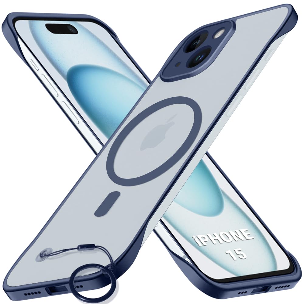 TheGiftKart Hybrid Ultimate Slim Back Case Cover for iPhone 15 | Lightweight Profile | Frosted Matte Translucent Hard Back Case Cover for iPhone 15 (PC & TPU, MagSafe Compatible, Blue Sides)