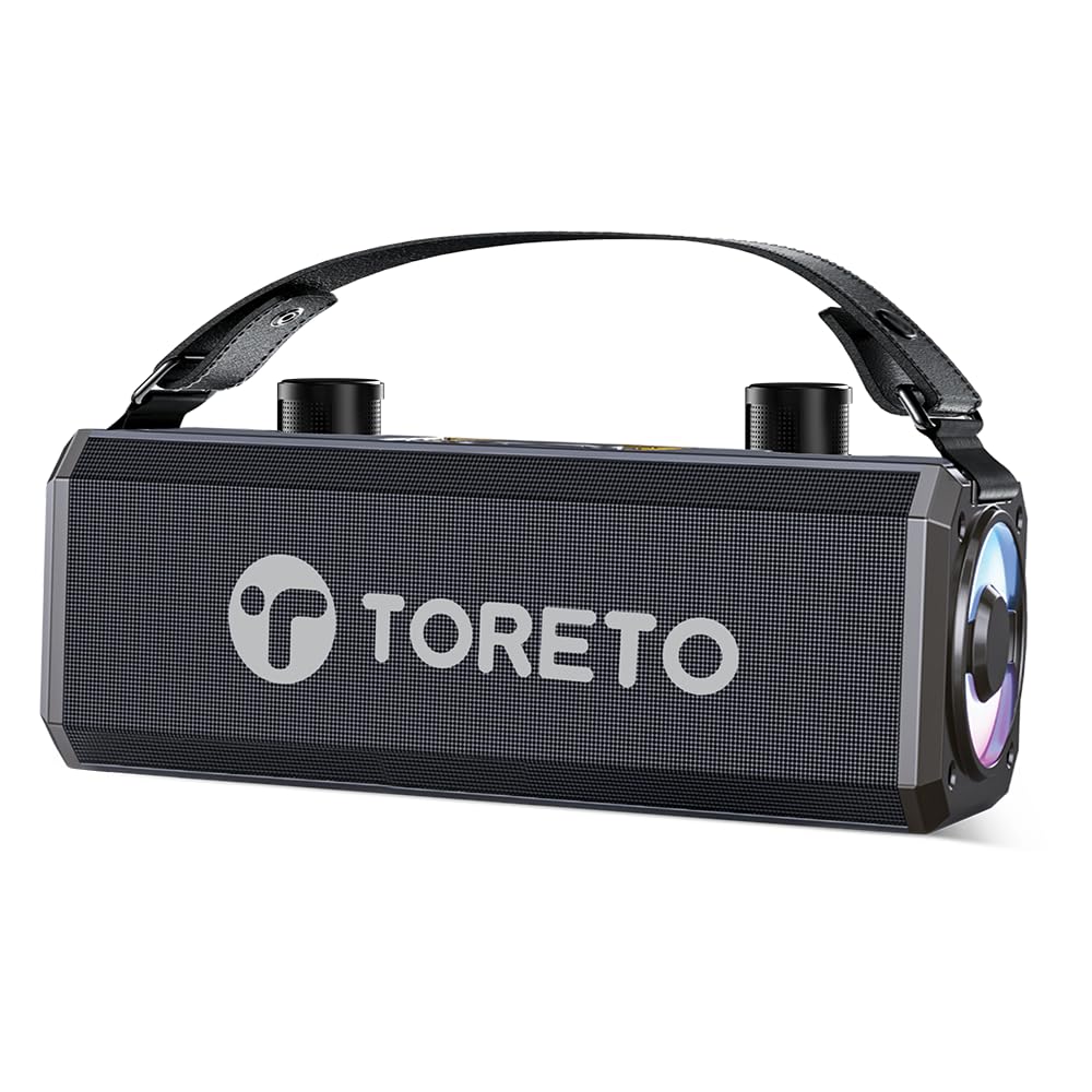 Toreto Grove Wireless Bluetooth Speaker 40W with Dual Wireless Karaoke MIc | Voice Changing Feature | Deep Bass I USB I TWS I AUX I Outdoor Speaker with Carrying Strap Daynamic Light | (Black)