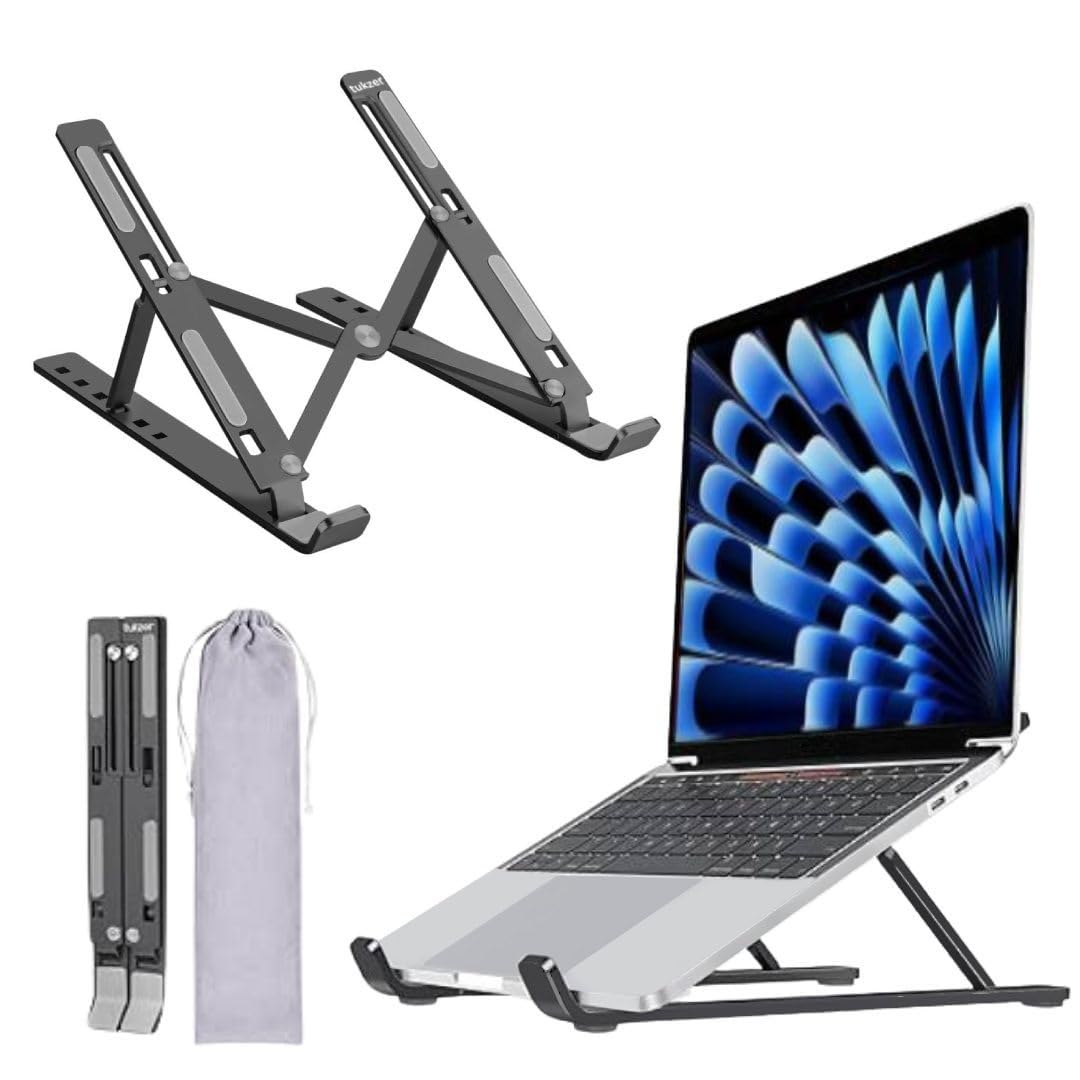 Tukzer (Imported) Foldable Laptop Stand Riser for Laptop, MacBook, Notebook & Tablets up to 17 Inch, 6 Level Height Angle Adjustment, 2X Stronger M-Shape Aluminum Silicone Pads Air Ventilation (Grey) Tukzer (Imported) Foldable Laptop Stand Riser for Laptop, MacBook, Notebook & Tablets up to 17 Inch, 6 Level Height Angle Adjustment, 2X Stronger M-Shape Aluminum Silicone Pads Air Ventilation (Grey)
