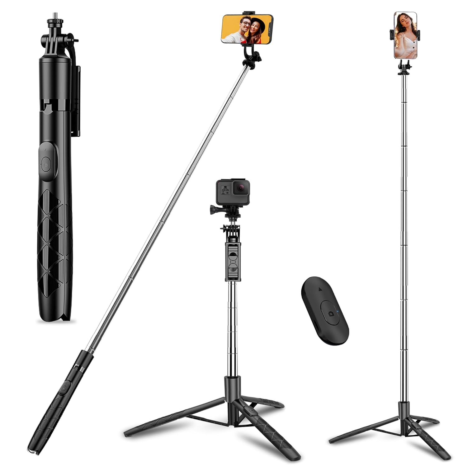 Wecool S5s Selfie Stick with Tripod Stand 360 Degree, Extendable Upto 62inc / 157cm Long Selfie Stick with 6 Section Stable Base for Mobile/GoPro/Camera, Perfect for Vlogging & Photoshoot Wecool S5s Selfie Stick with Tripod Stand 360 Degree, Extendable Upto 62inc / 157cm Long Selfie Stick with 6 Section Stable Base for Mobile/GoPro/Camera, Perfect for Vlogging & Photoshoot