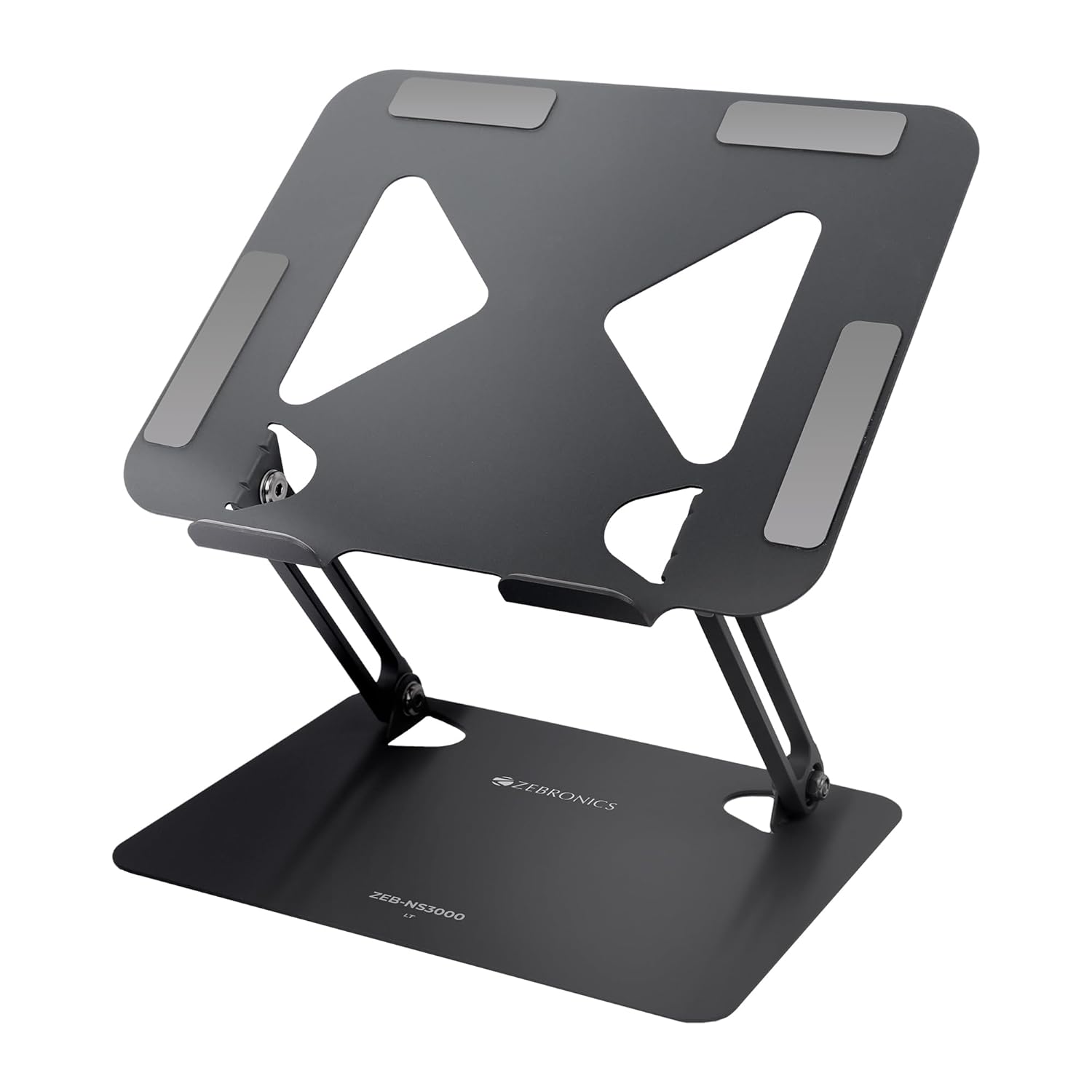 Zebronics NS3000 Portable Laptop & Tablet Stand Supports Upto 17” with Max. 5KG Support, Anti-Slip Silicone Pads, Foldable Design, Multi Angle Adjustment, Carbon Steel Body