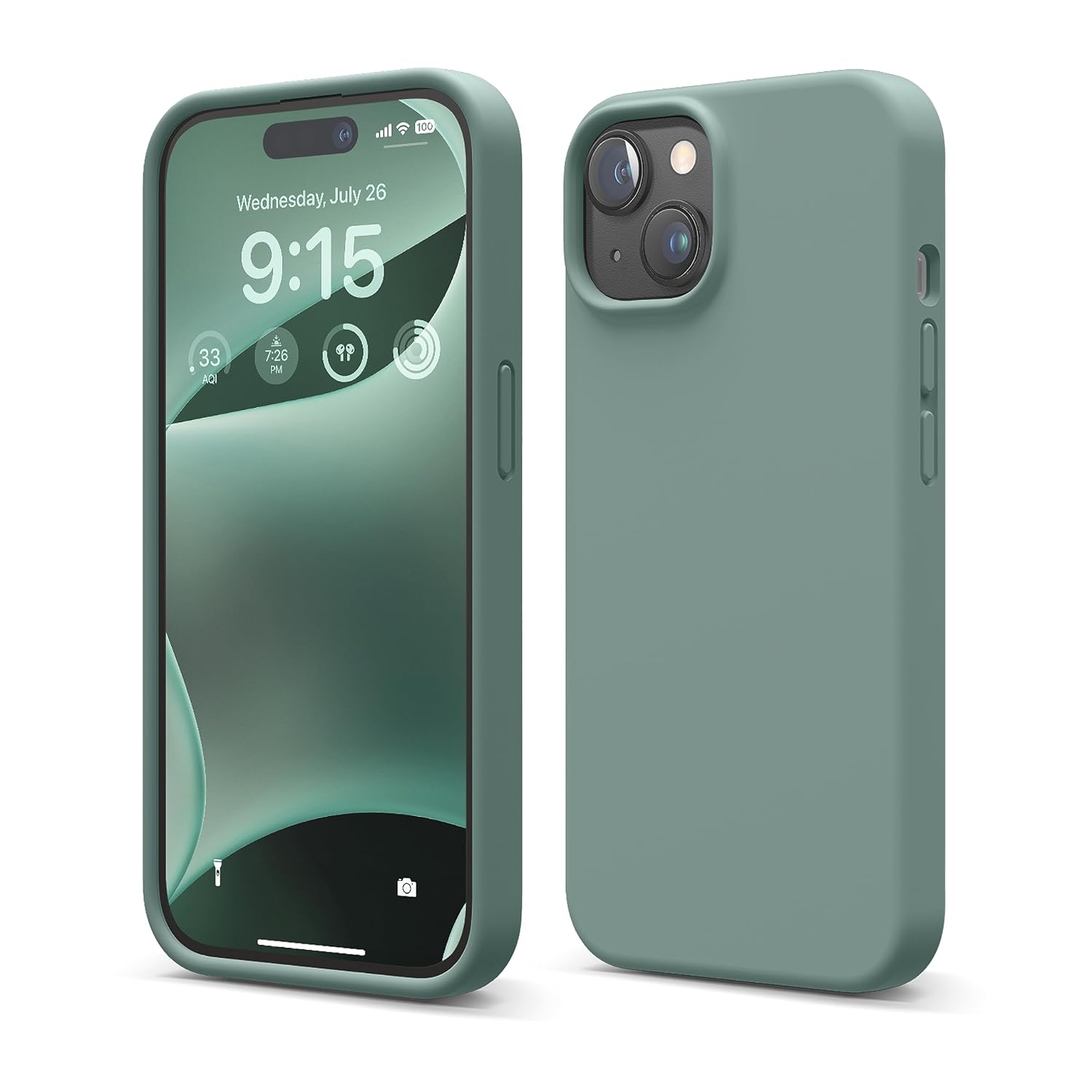 elago Compatible with iPhone 15 Case, Liquid Silicone Case, Full Body Protective Cover, Shockproof, Slim Phone Case, Anti-Scratch Soft Microfiber Lining, 6.1 inch (Midnight Green)