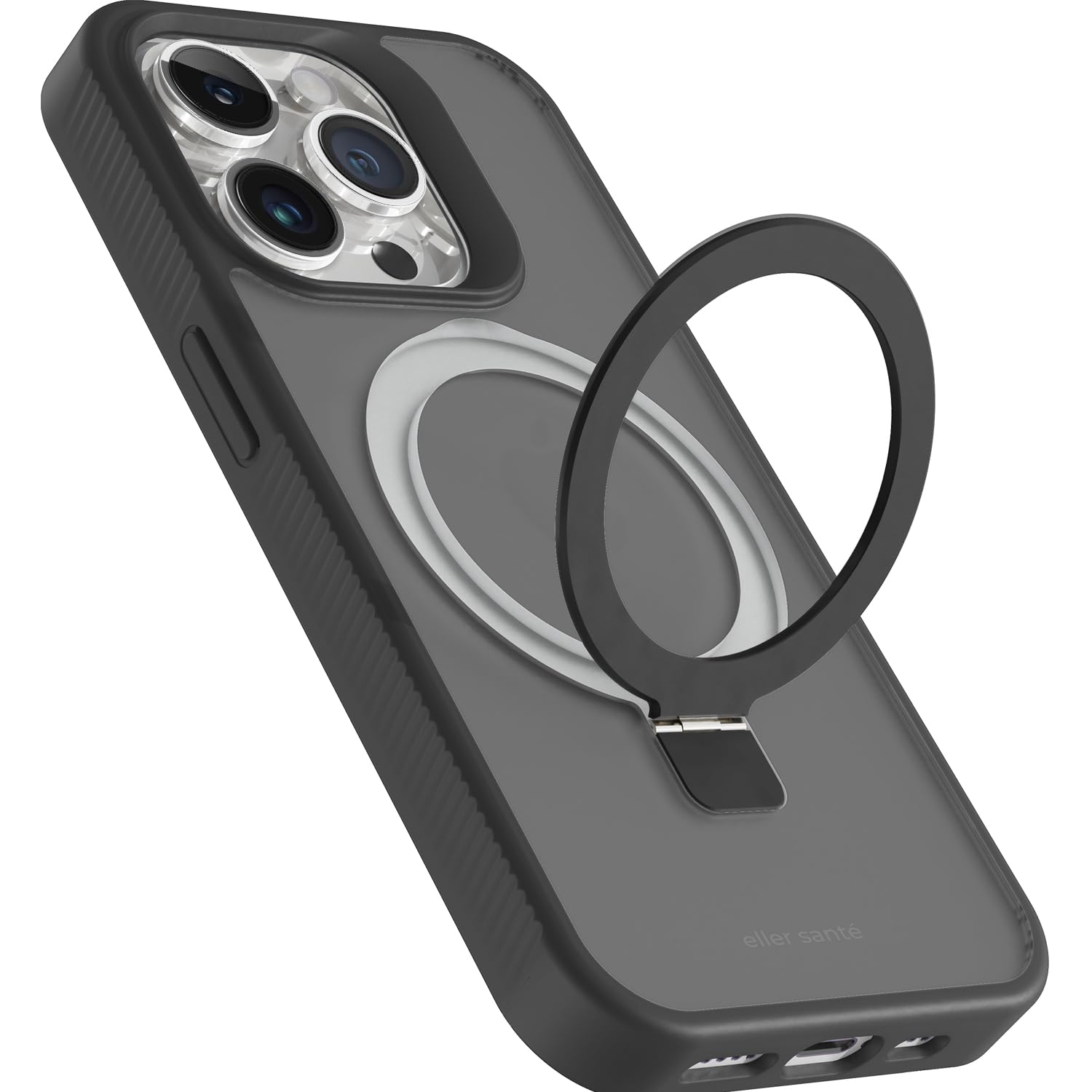eller santé® Astros MagPro Back Cover Case for iPhone 15 pro with Magnetic Alloy Ring Metal Kickstand Scratch Resistant Slim Thin Military-Grade Protection Compatible with MagSafe – Black