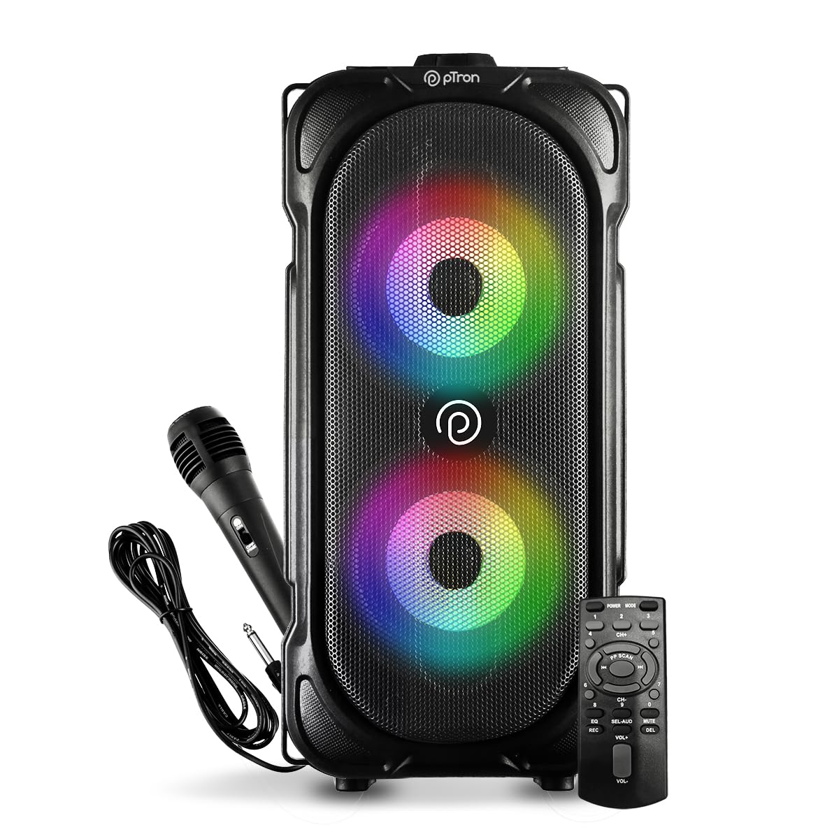 pTron Fusion Party v2 40W Karaoke Bluetooth Party Speaker with 3M Wired Microphone, Dual Drivers, RGB Lights, USB/SD Card Playback, Auto TWS Function & Remote Control (Black) pTron Fusion Party v2 40W Karaoke Bluetooth Party Speaker with 3M Wired Microphone, Dual Drivers, RGB Lights, USB/SD Card Playback, Auto TWS Function & Remote Control (Black)