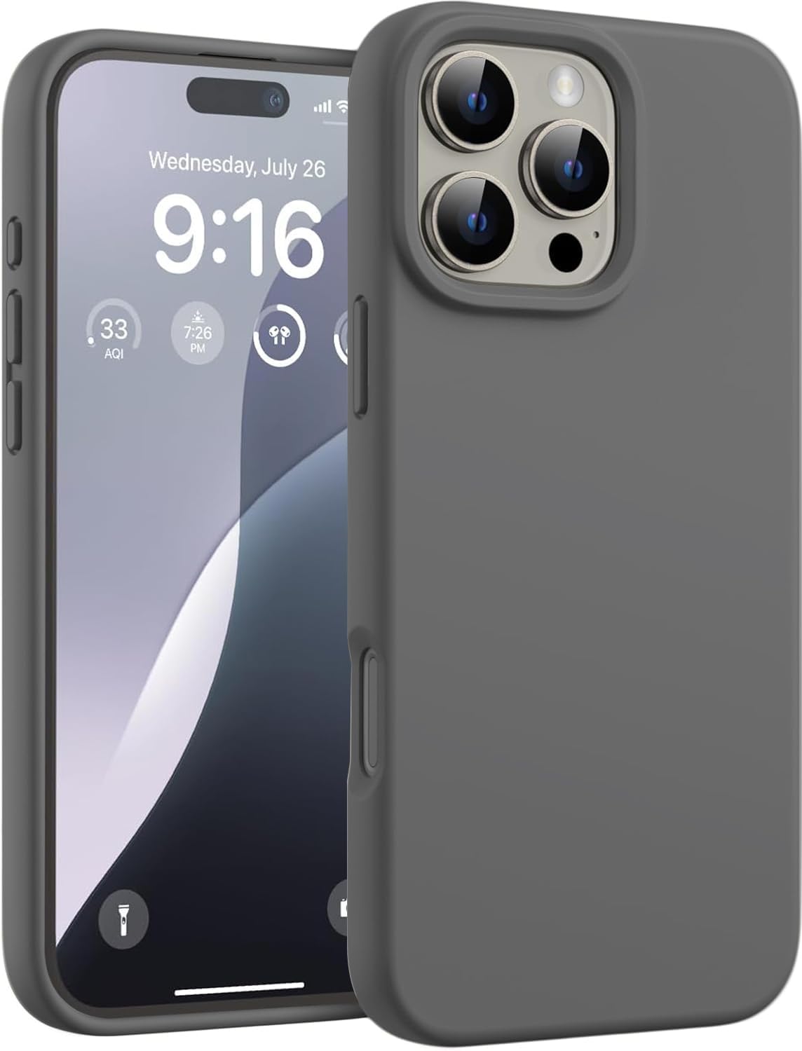 DIZORO Compatible for iPhone 16 Pro Max Case 6.9, Slim Liquid Silicone 3 Layers Full Covered Soft Gel Rubber Phone Case Protective Cover 6.9 Inch – Dark Grey