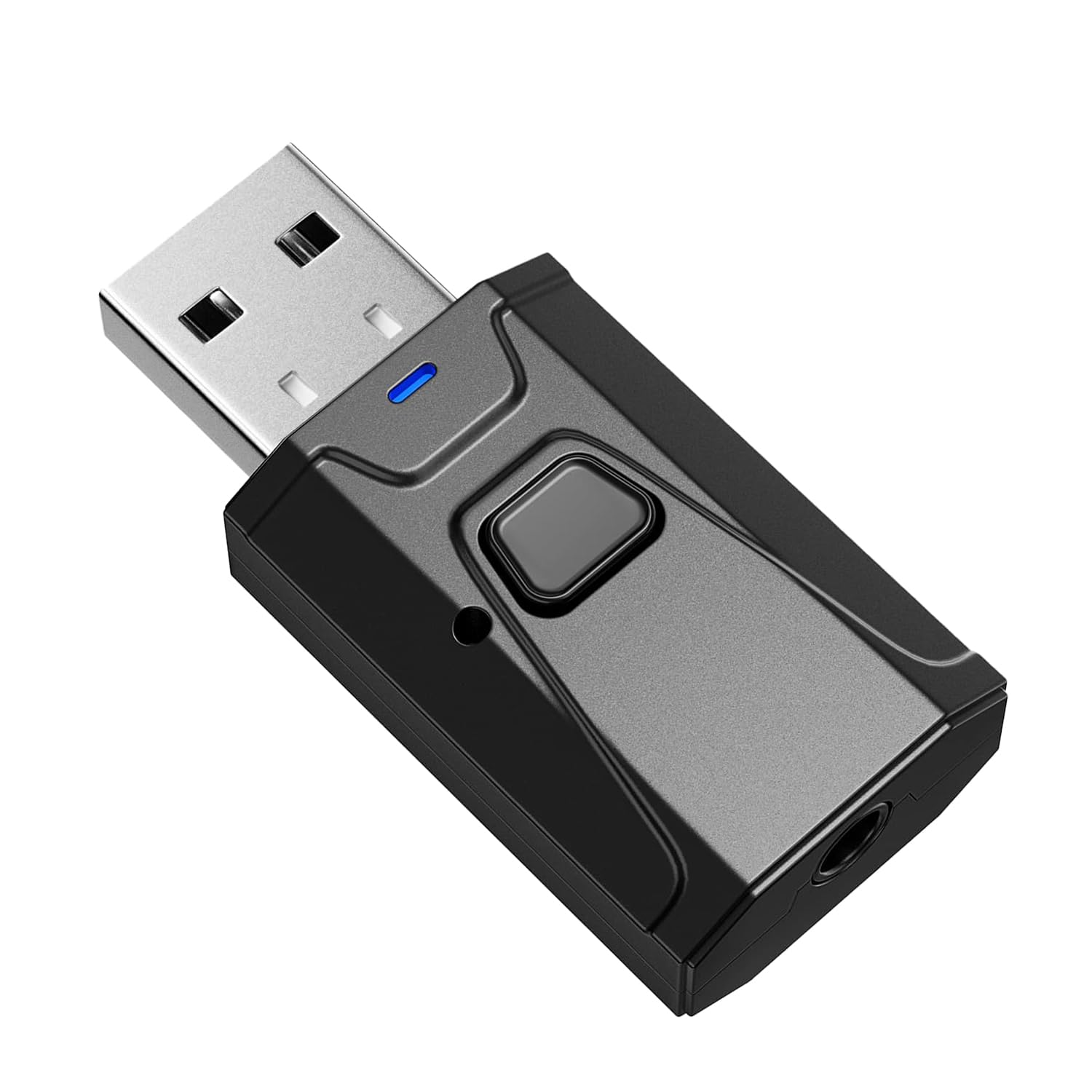 Amazon Basics Car USB Bluetooth 5.0 Transmitter Receiver | 3.5mm Aux Jack | Hands-Free | Driverless Plug and Play | Built-in Mic | 10m Range | for Home Theatre/Headphones/PC/TV