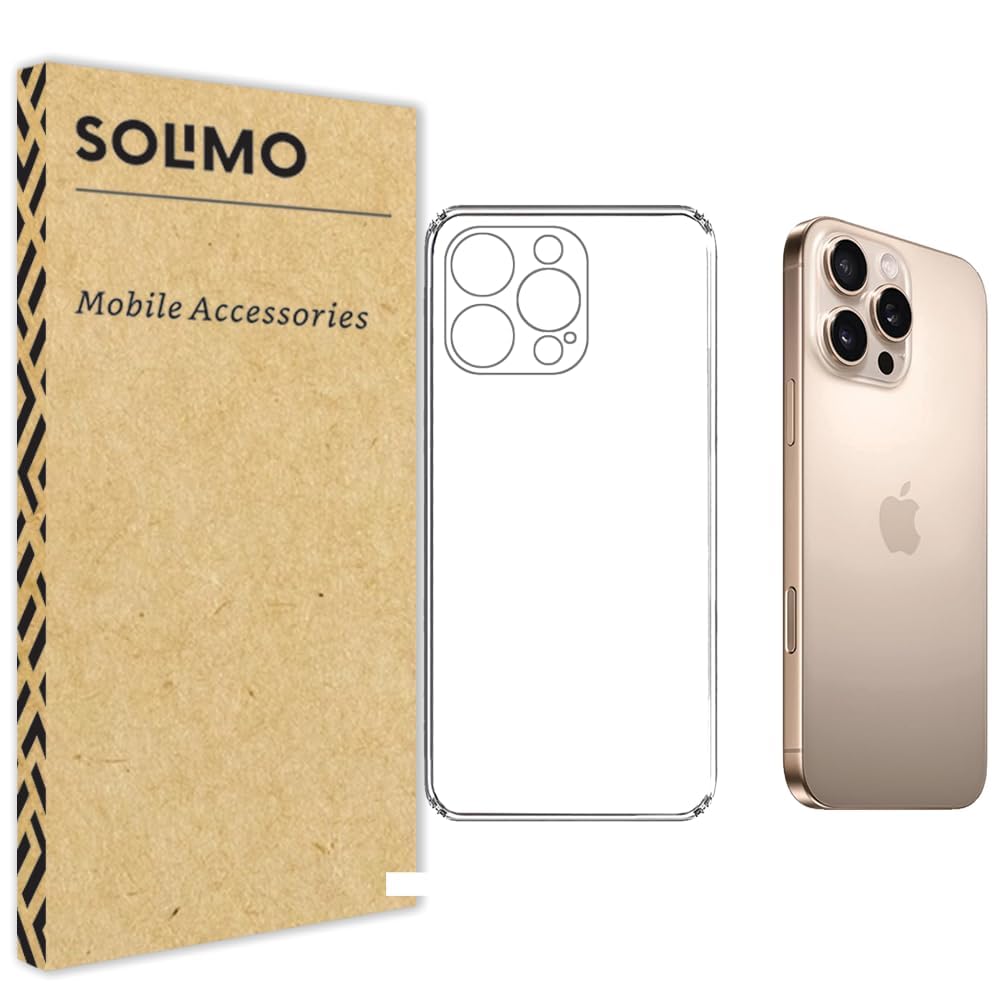 Amazon Brand – Solimo Camera Protection Cover Case for iPhone 16 Pro Max | Ultra Clear Soft Case | Anti-Slip Grip (Silicone, Transparent)