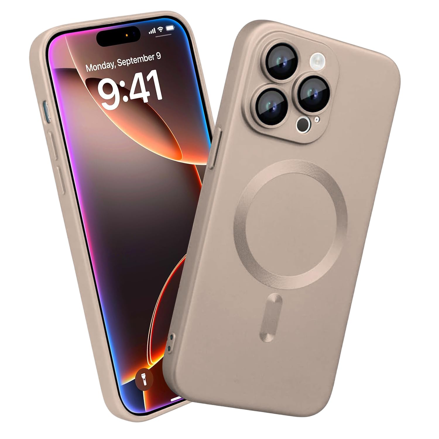 DIZORO Magnetic Case for iPhone 16 Pro Max Case [Compatible with MagSafe][Built-in Camera Lens Protector] Slim Soft Silicone Bumper Shockproof Metallic Luster Back Cover Phone Case (Desert Titanium)