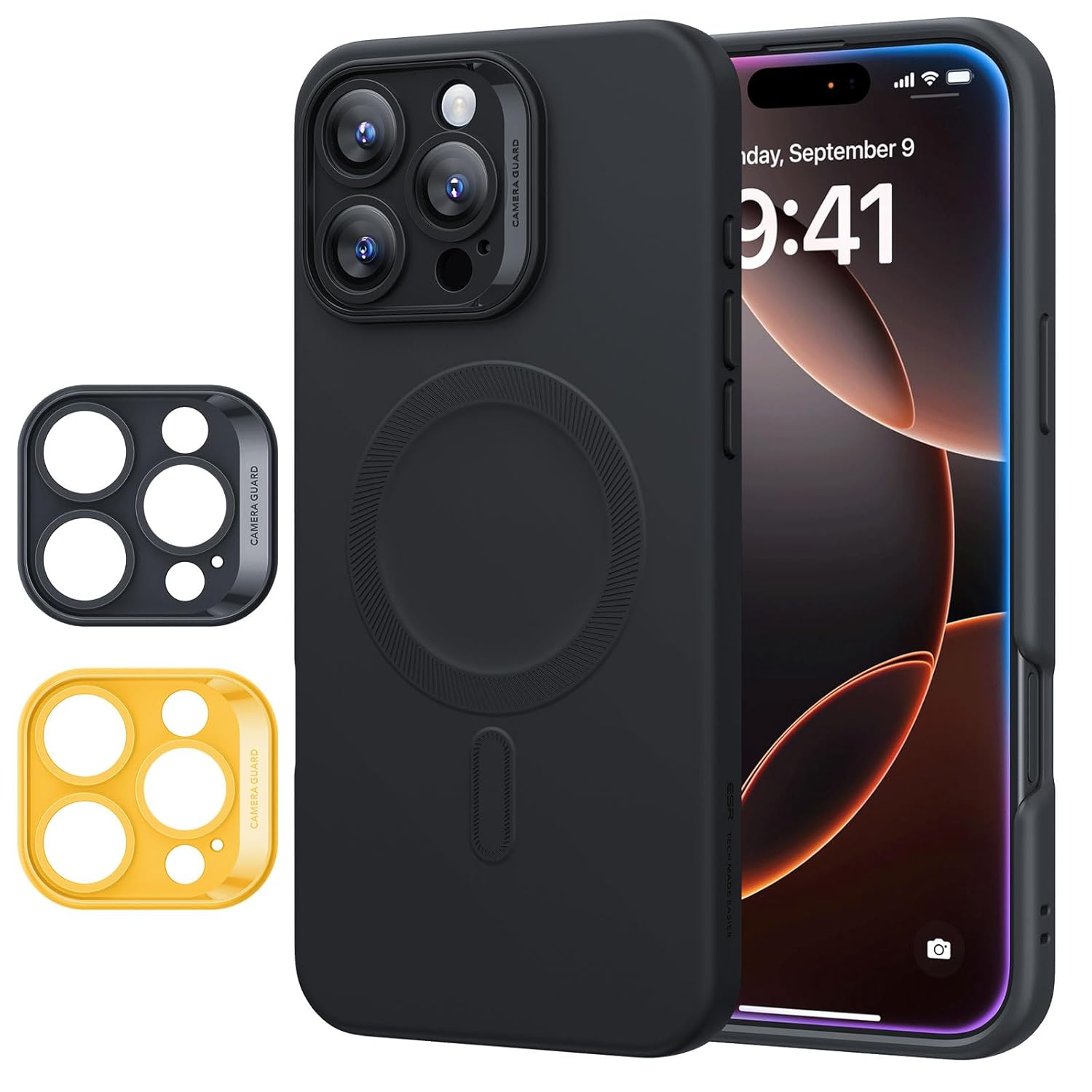 ESR for iPhone16 Pro Max Case with MagSafe, Supports Magnetic Charging, Smooth & Slim Silicone Case, TPU, Shockproof, Full Screen and Camera Protection, Soft Microfiber Lining,Black