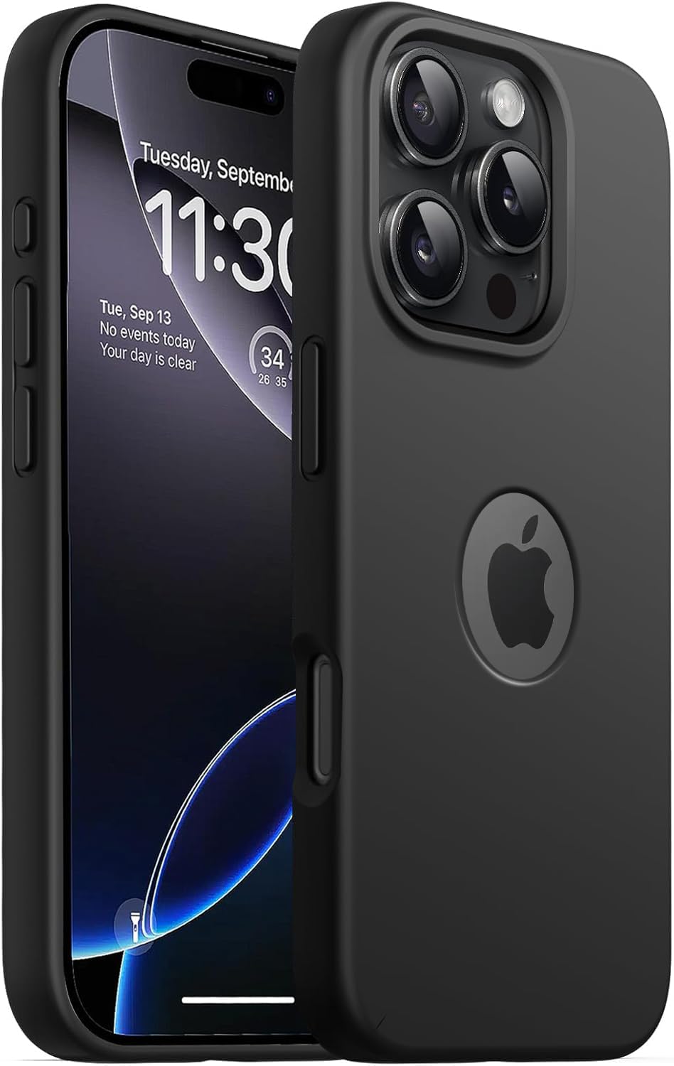 Elzzi Microfiber Logo Cut Cover Compatible for iPhone 16 Pro Max Case Liquid Silicone Cases Full Body 4 Layer Protective Covers Shockproof Back Cover with High Raised Camera Lips (6.9 inch, Black)