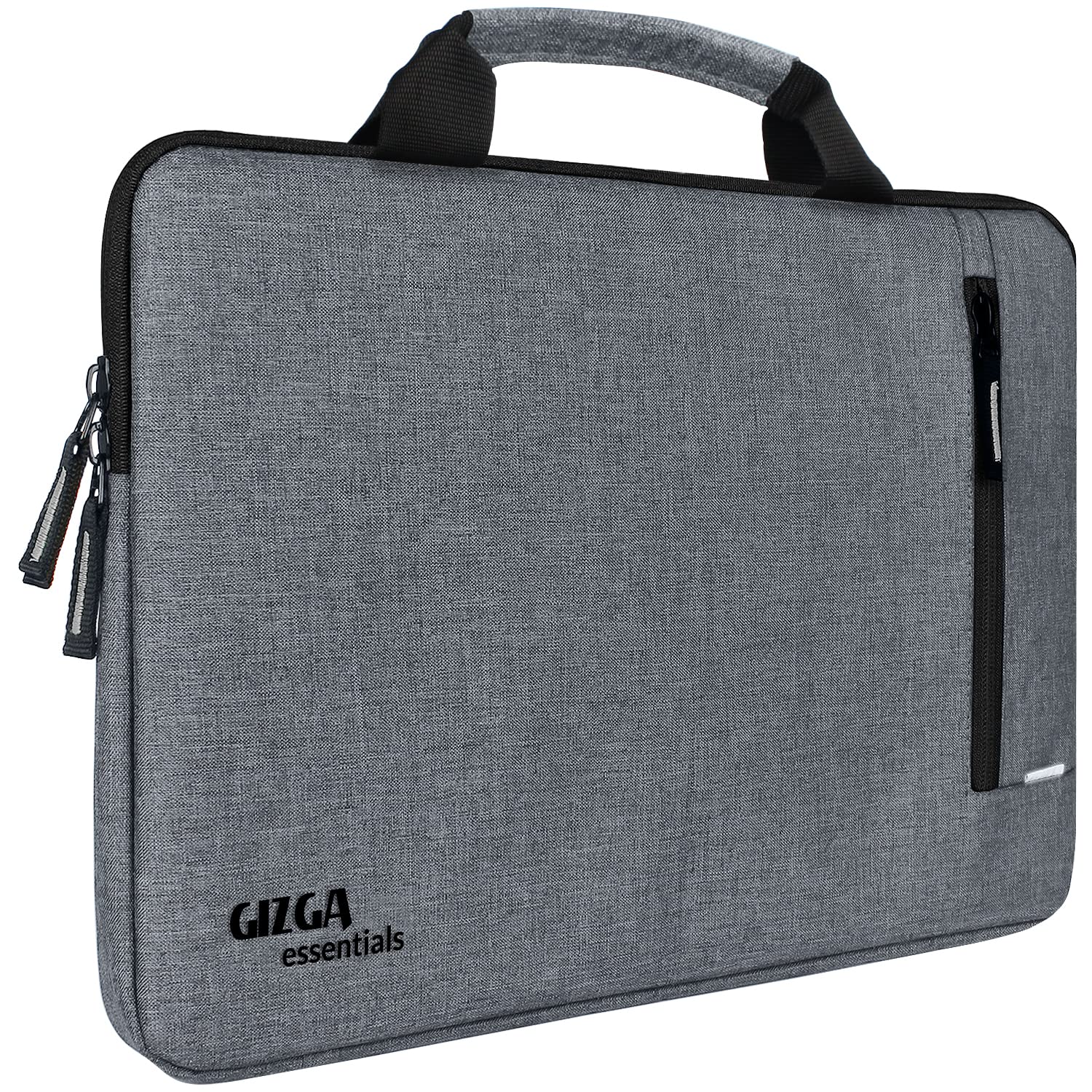 Gizga Essentials 15.6 Inch Laptop Sleeve Case Cover Pouch Bag with Handle & Front Pocket| Slim & Water-Resistant Nylon Fabric with Shockproof Foam Padding, Soft Lining & Premium Zipper Closure (Grey)