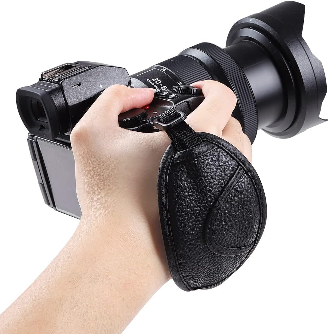 HANUMEX Leather Camera Hand Strap – Secure & Padded Wrist Grip for DSLR & Mirrorless (Nikon, Canon, Sony)