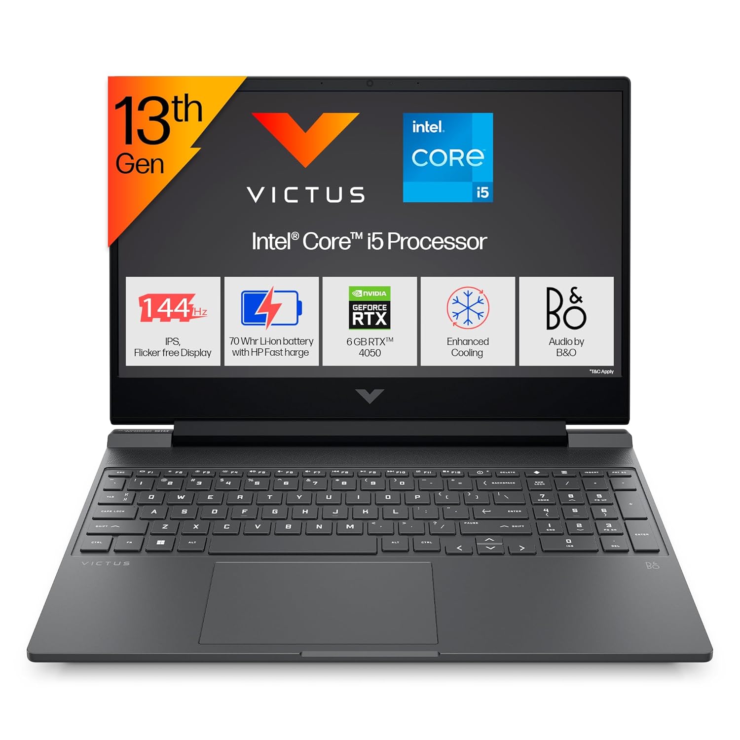 HP Victus, 13th Gen Intel Core i5-13420H, 6GB RTX 4050 Gaming Laptop (16GB DDR4, 512GB SSD) 144Hz, IPS, 15.6″/39.6cm, Flicker-Free, Win 11, Office 21, Mica Silver, 2.29kg, Enhanced Cooling, fa1319TX