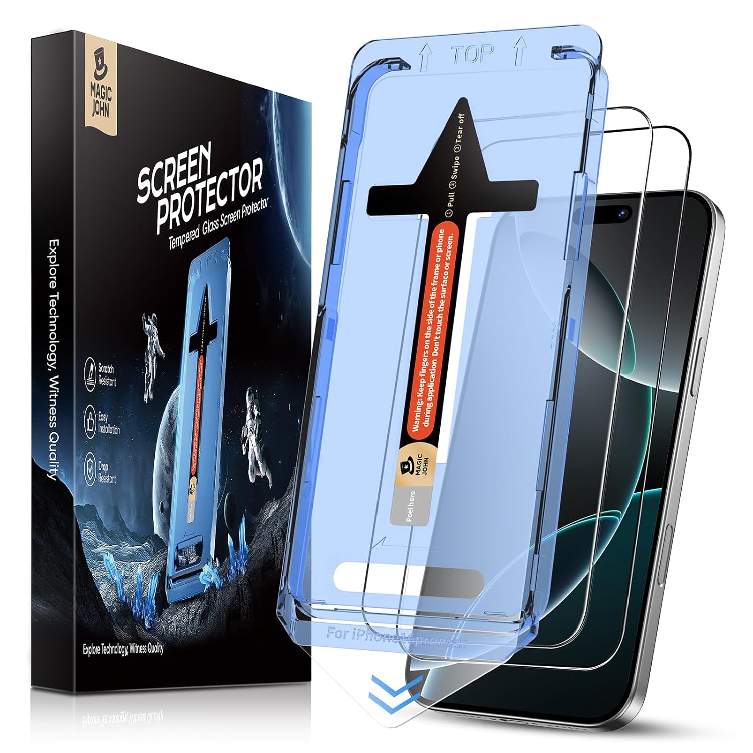 MAGIC JOHN 2 Pack for iPhone 16 Pro Max 6.9 inch Tempered Glass Screen Protector, Auto Dust-Elimination,HD Clear, Easy Installation,Bubble Free