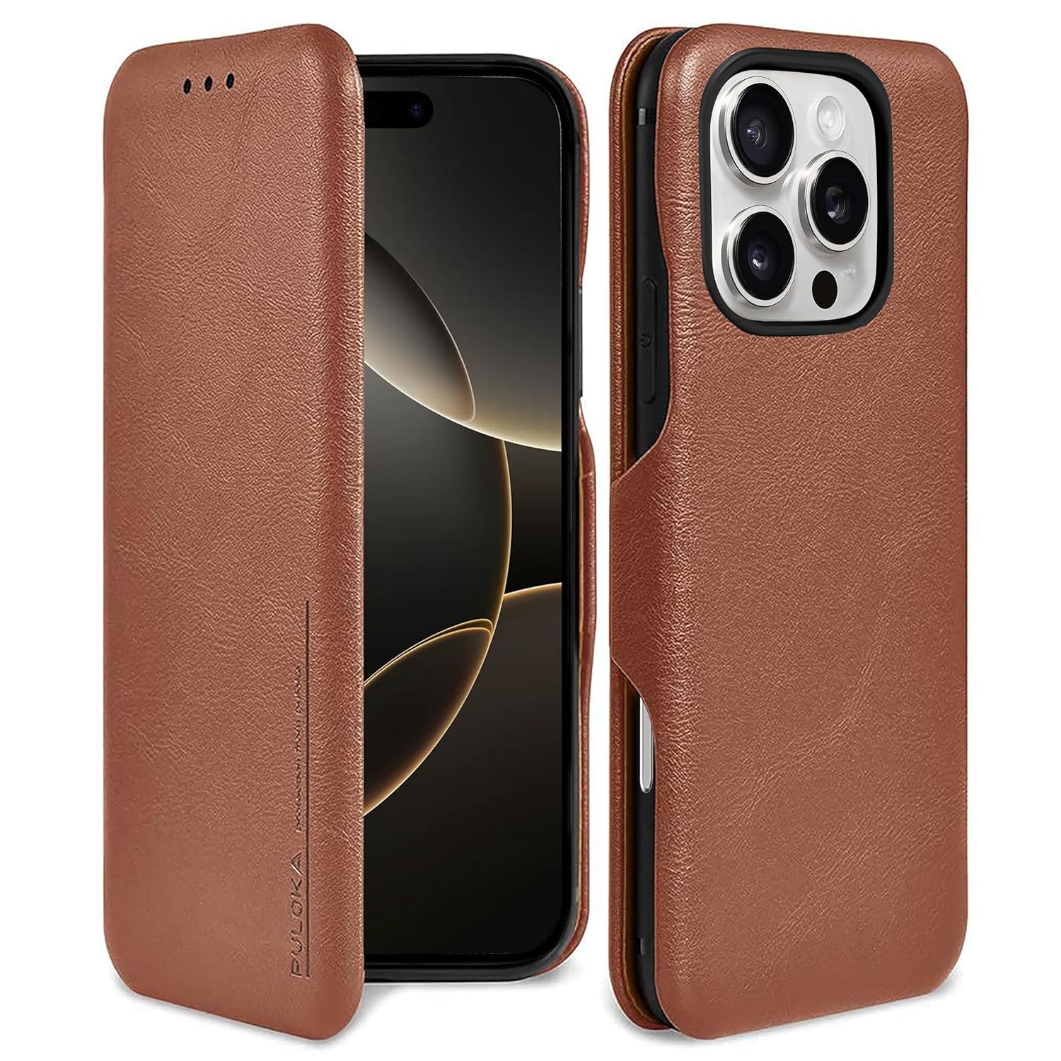 PULOKA – Sleek Flip Case- Compatible for iPhone 16 Pro Max- Premium Vegan Leather Phone Cover with Card Slot – Slim, Durable, Privacy Protection – Kickstand Function – Elegant Flip Wallet Cases- Brown PULOKA – Sleek Flip Case- Compatible for iPhone 16 Pro Max- Premium Vegan Leather Phone Cover with Card Slot – Slim, Durable, Privacy Protection – Kickstand Function – Elegant Flip Wallet Cases- Brown