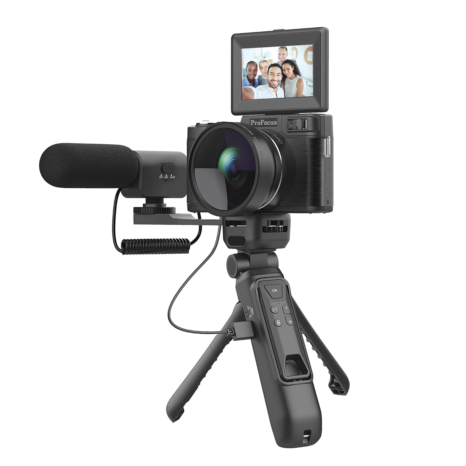 ProFocus Vlog-Mini Camera 4K Auto-Flip Sceen Perfect Vlogging Kit for Content Creators & Travel Influencers with 64GB MicroSd Card, 2 Batteries, 1 External Microphone, Tripod & Wireless Remote