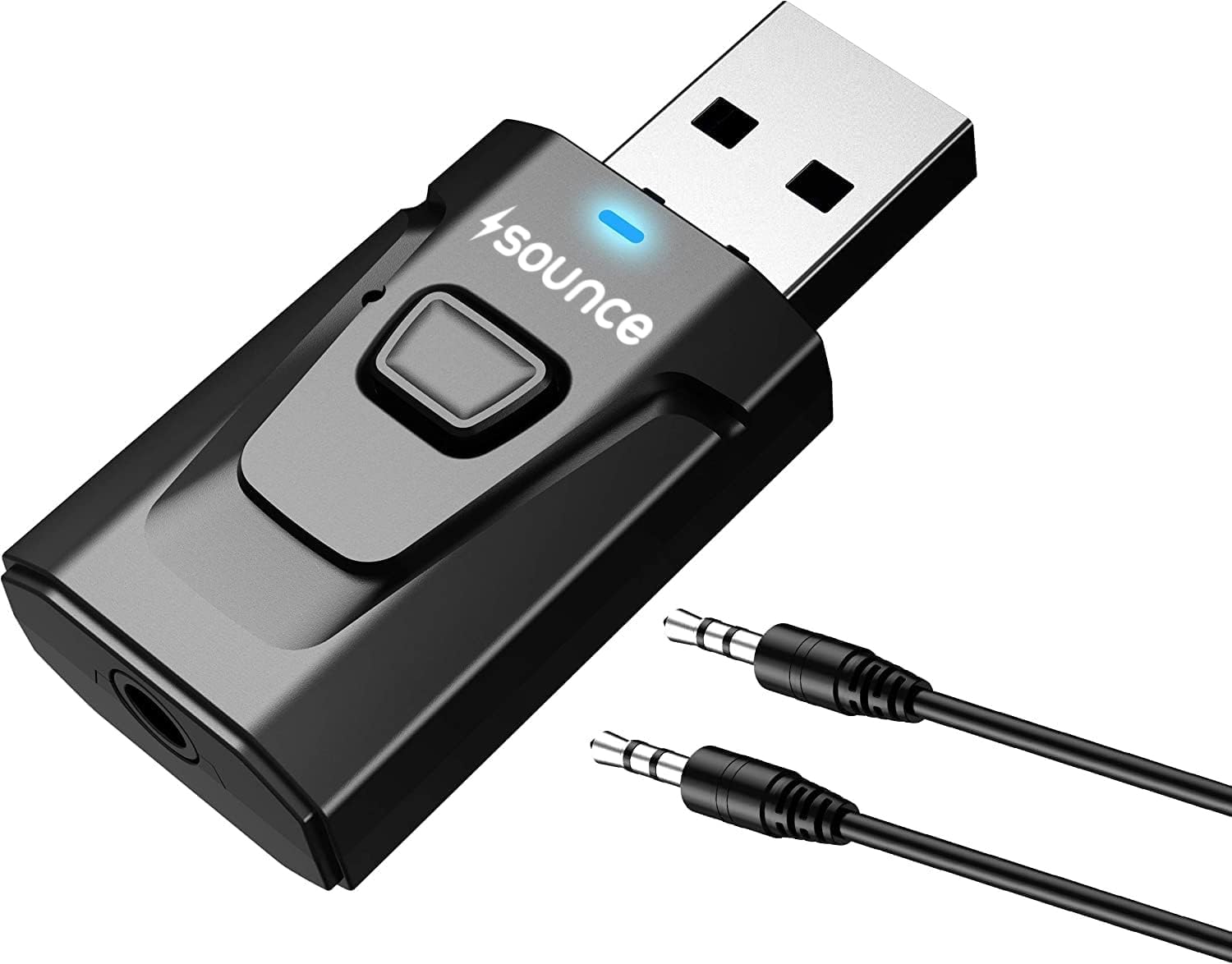 Sounce 2 in 1 Bluetooth 5.0 Transmitter Receiver | 3.5mm Stereo Audio Adapter with Mic | Portable Design | Driverless Plug and Play | Easy Slide Switch Mode | 50m Range | Compatible with Car, Aux Sounce 2 in 1 Bluetooth 5.0 Transmitter Receiver | 3.5mm Stereo Audio Adapter with Mic | Portable Design | Driverless Plug and Play | Easy Slide Switch Mode | 50m Range | Compatible with Car, Aux