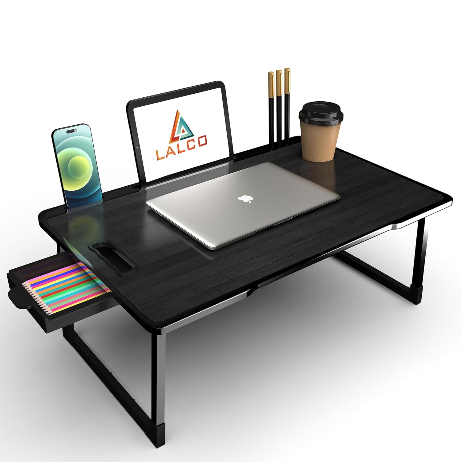 Study Table Bed Table Premium Laptop Table/Foldable and Portable Wooden/Writing Desk for Office/Home/School~~ (COTTED~Black)