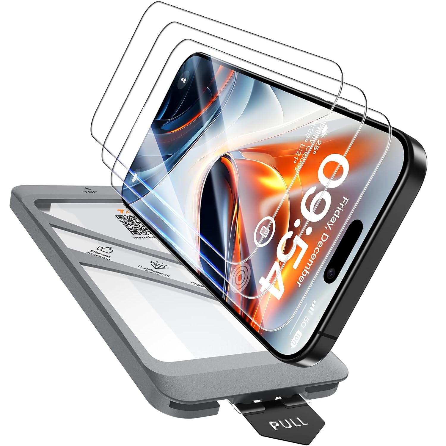 TAURI 3 Pack for iPhone 16 Pro Max Screen Protector 6.9″ with Auto-Installation Tool, Tempered Glass, Scratch-Resistant, [Military Grade Protection] Film