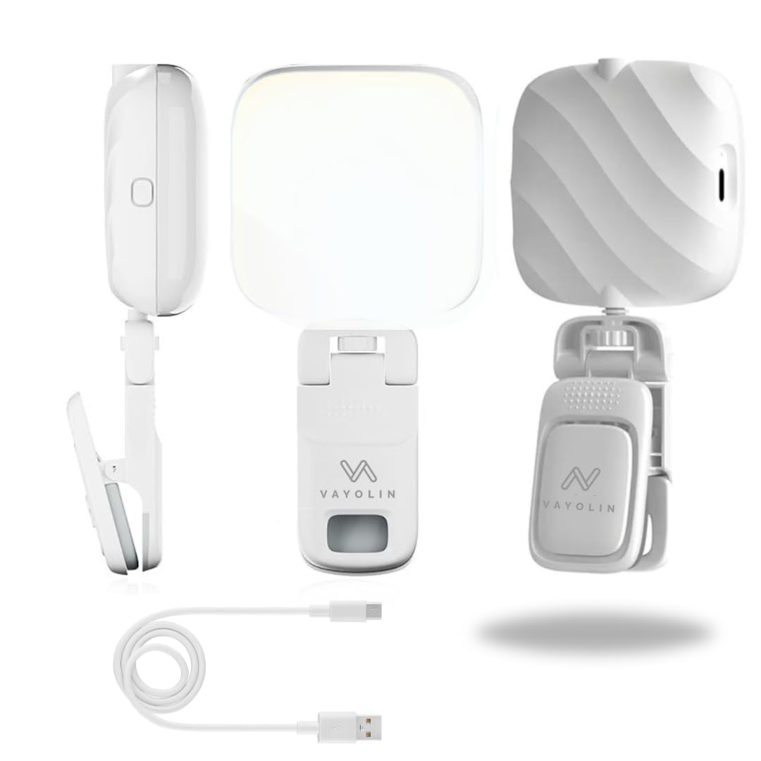 VAYOLIN LED Rechargeable Continues Light for Live Streaming, Videography, Photography, Videocall Come with Adjustable Multipurpose Clip for Holding. (White)