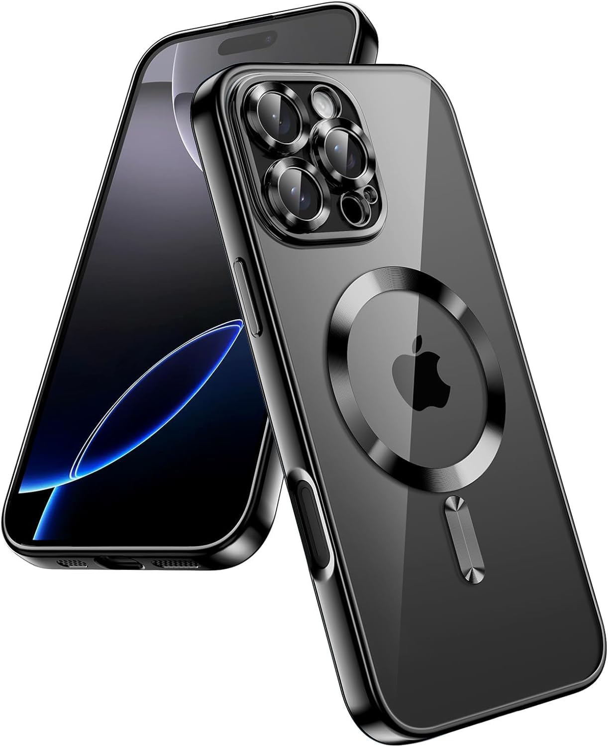 VONZEE Electroplating Transparent Clear Logo Cover for iPhone 16 Pro Max Case, Compatible with Magsafe, Full Body & Individual Camera Protection for Each Lens for Men & Women (Black)