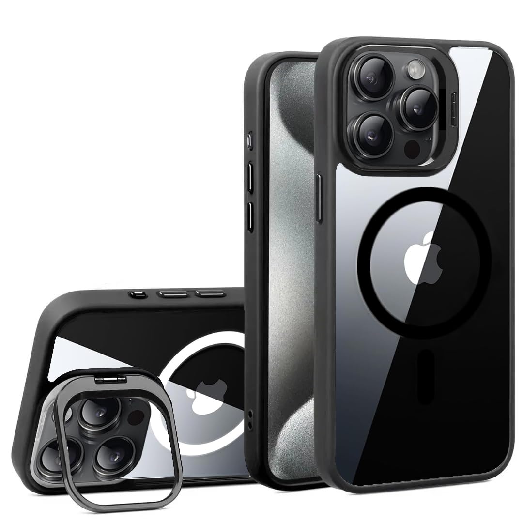 VONZEE for iPhone 15 Pro Case, Compatible with MagSafe, Military-Grade Protective Case, Built-in Stash Stand Phone Case, Scratch-Resistant Back Cover, Classic Series | 6.1” | Clear Black VONZEE for iPhone 15 Pro Case, Compatible with MagSafe, Military-Grade Protective Case, Built-in Stash Stand Phone Case, Scratch-Resistant Back Cover, Classic Series | 6.1” | Clear Black