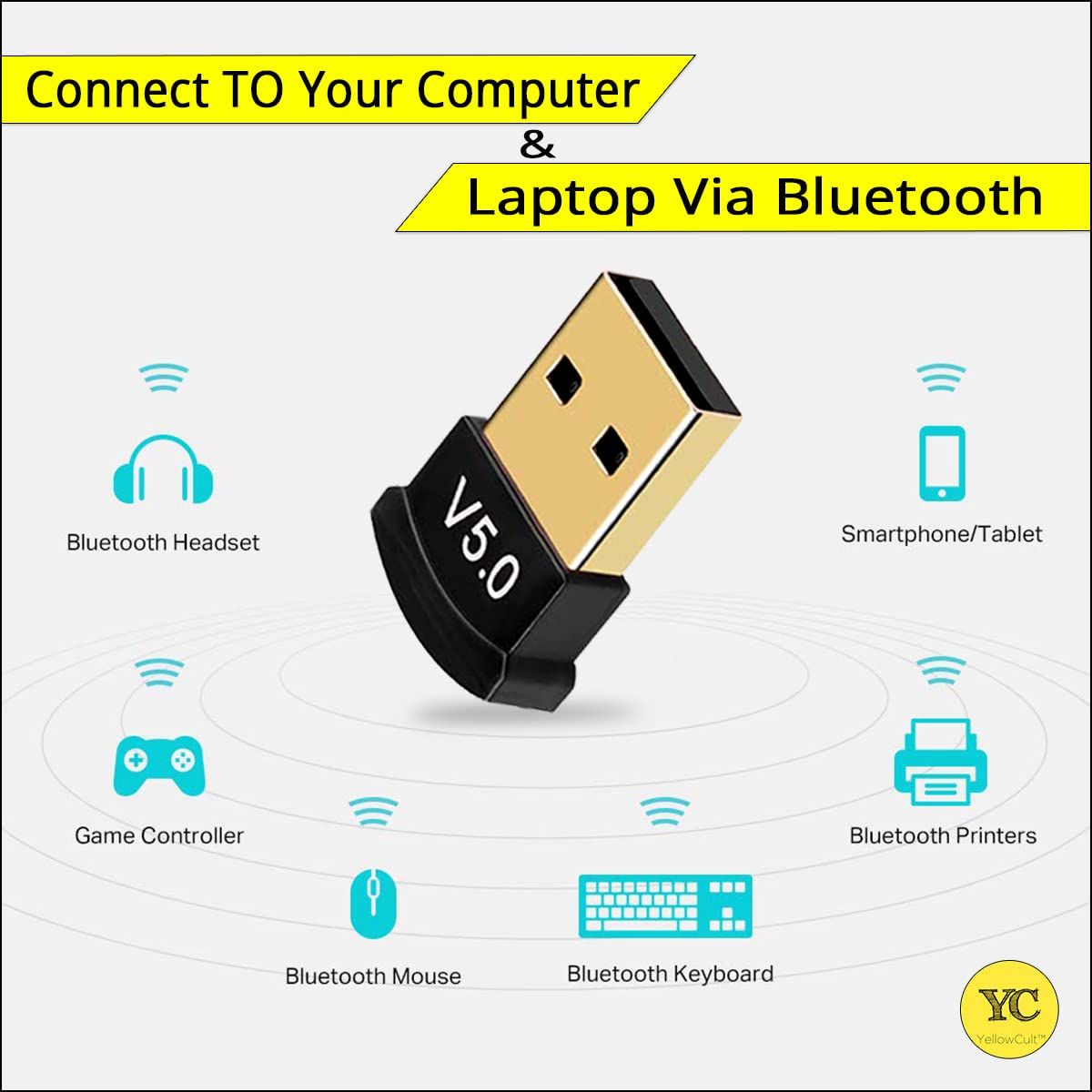 YellowCult USB Bluetooth Adapter for PC, 5.0 Bluetooth Dongle Receiver (UB500) Supports Windows 11/10/8.1/7 for Desktop, Laptop, Mouse, Keyboard, Printers, Headsets, Speakers, PS4/ Xbox Controllers YellowCult USB Bluetooth Adapter for PC, 5.0 Bluetooth Dongle Receiver (UB500) Supports Windows 11/10/8.1/7 for Desktop, Laptop, Mouse, Keyboard, Printers, Headsets, Speakers, PS4/ Xbox Controllers