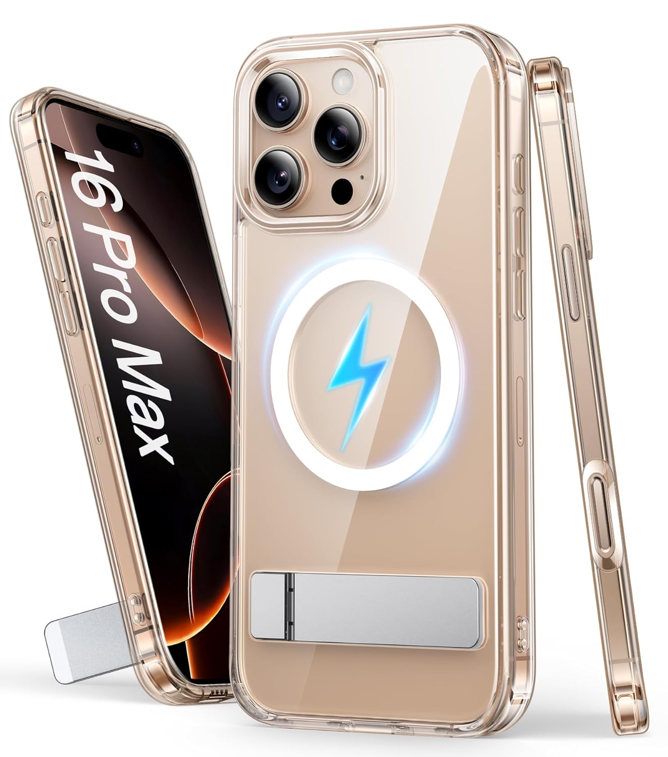 for iPhone 16 Pro Max Case Magnetic Back with Build-in Stand, [Compatible with Magsafe], Rugged Shockproof Protective Back & Translucent Matte Slim Cover for iPhone 16 Pro Max 2024 6.9", Clear